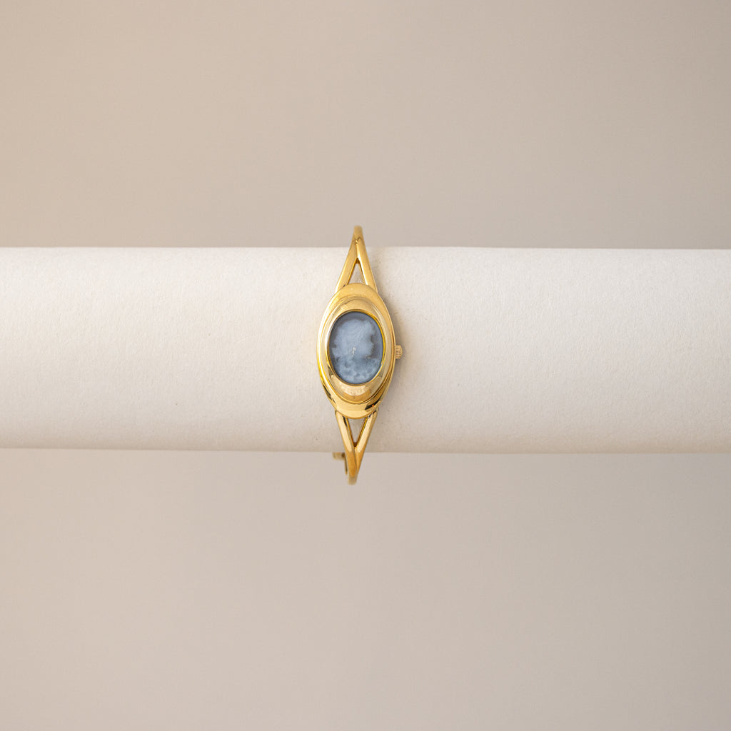Vintage Stone Cameo Cloud Hidden Dial Gold Watch