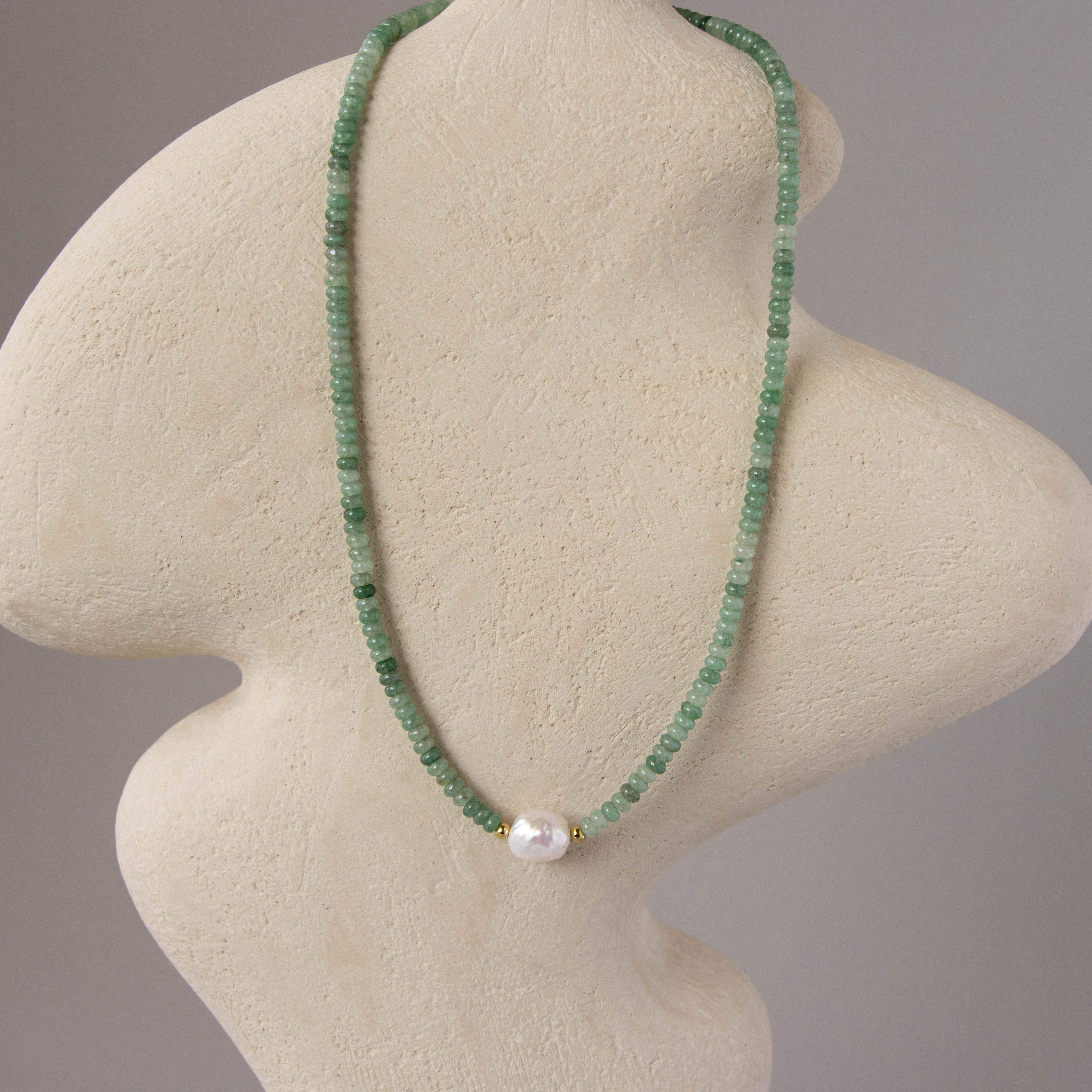Beaded Jade Pearl Charm Necklace