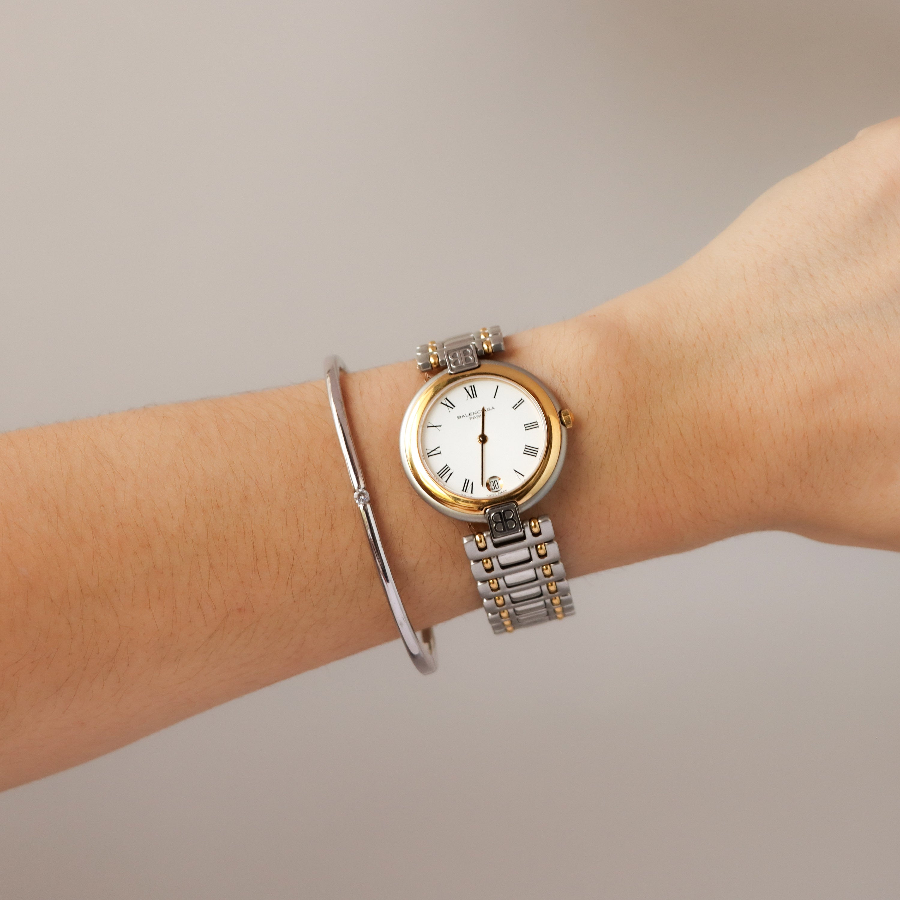 Vintage Balenciaga Swiss Roman Two Tone Watch