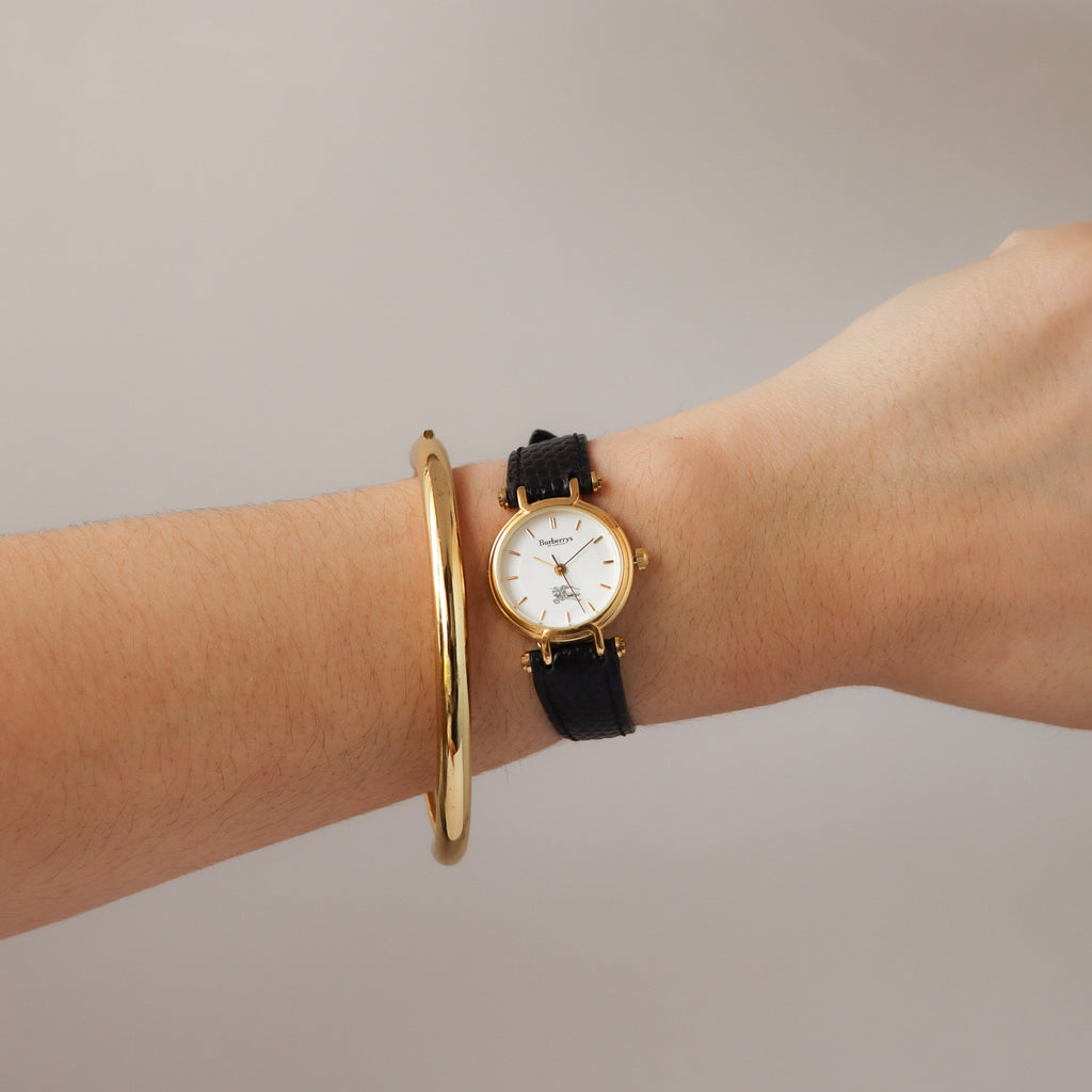 Vintage Burberrys Swiss Black Strap Gold Watch