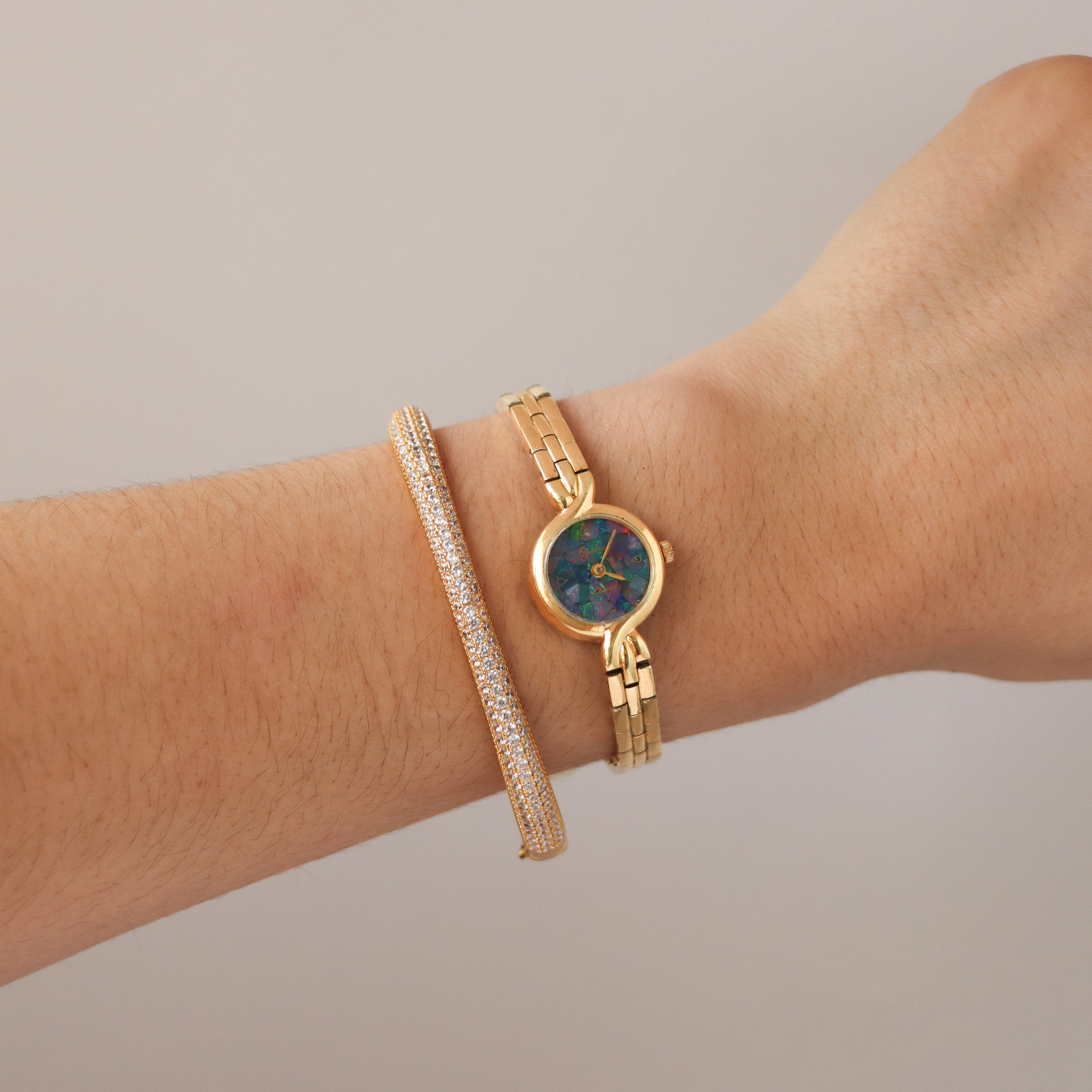 Vintage Opalex Round Mosaic Gold Watch