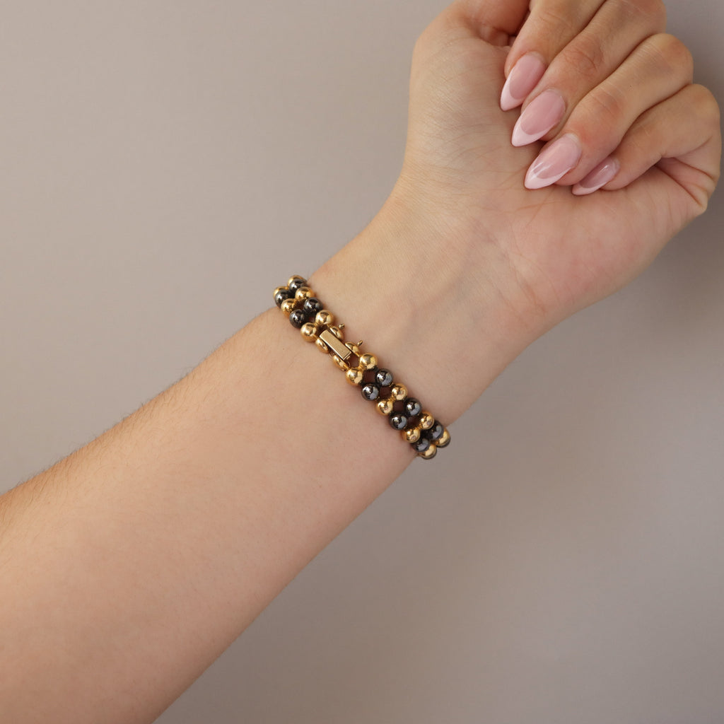 Vintage Seiko Beaded Black & Gold Watch