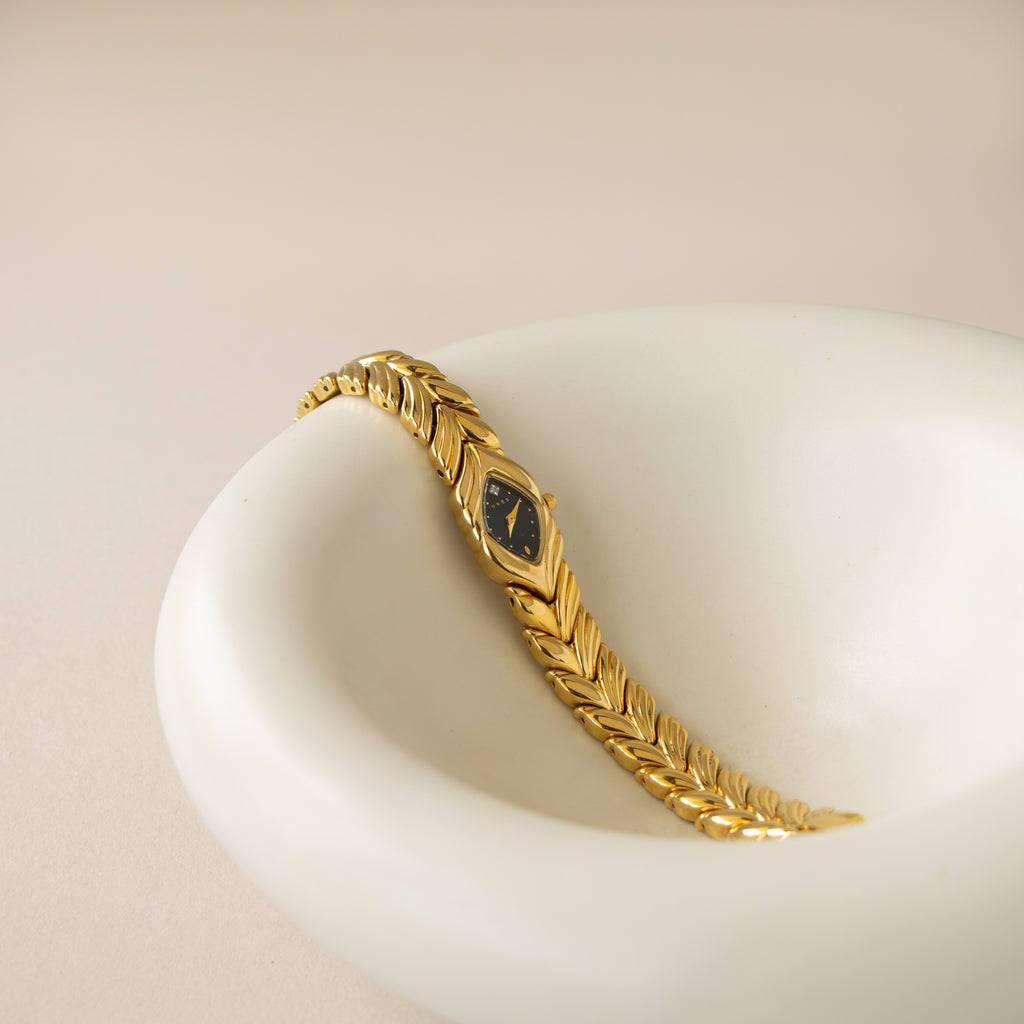 Vintage Gres Midnight Feather Gold Watch