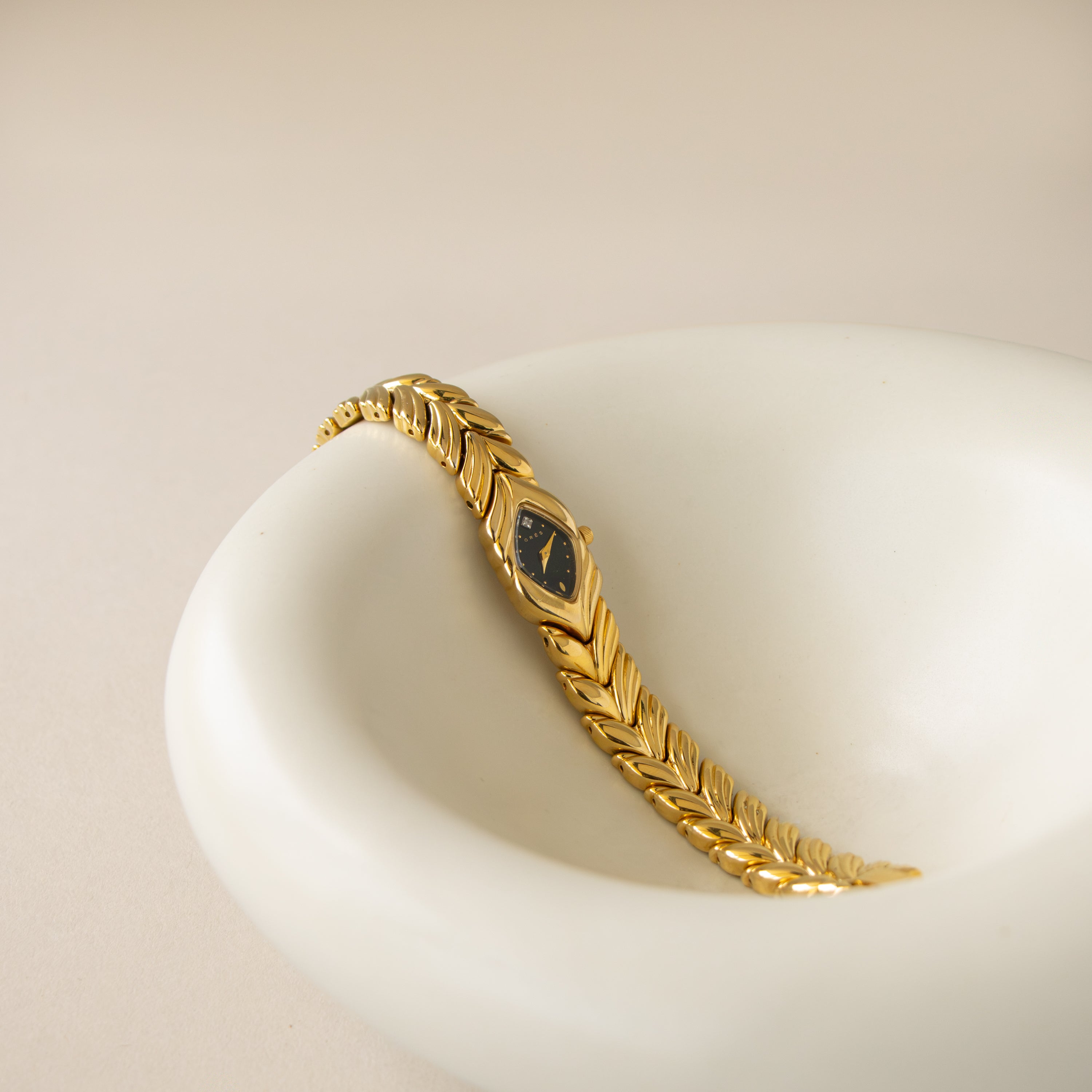 Vintage Gres Midnight Feather Gold Watch