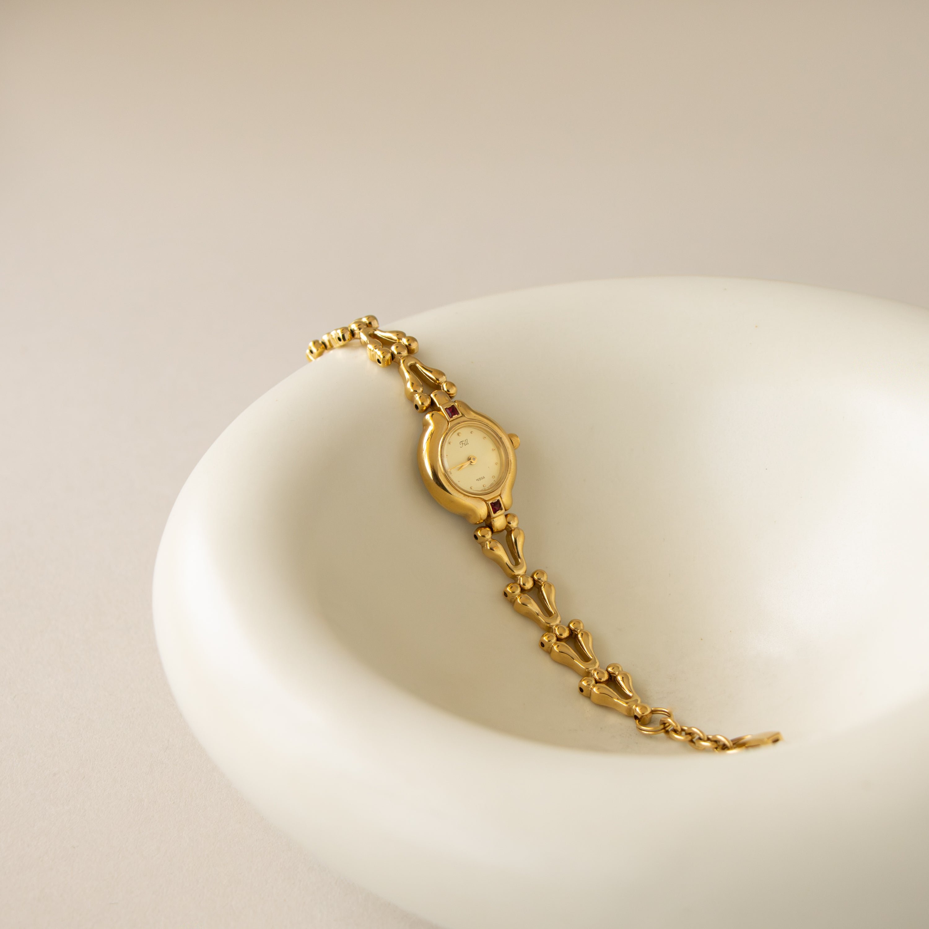 Vintage Vega Round Ruby Gold Watch