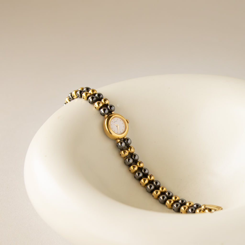 Vintage Seiko Beaded Black & Gold Watch