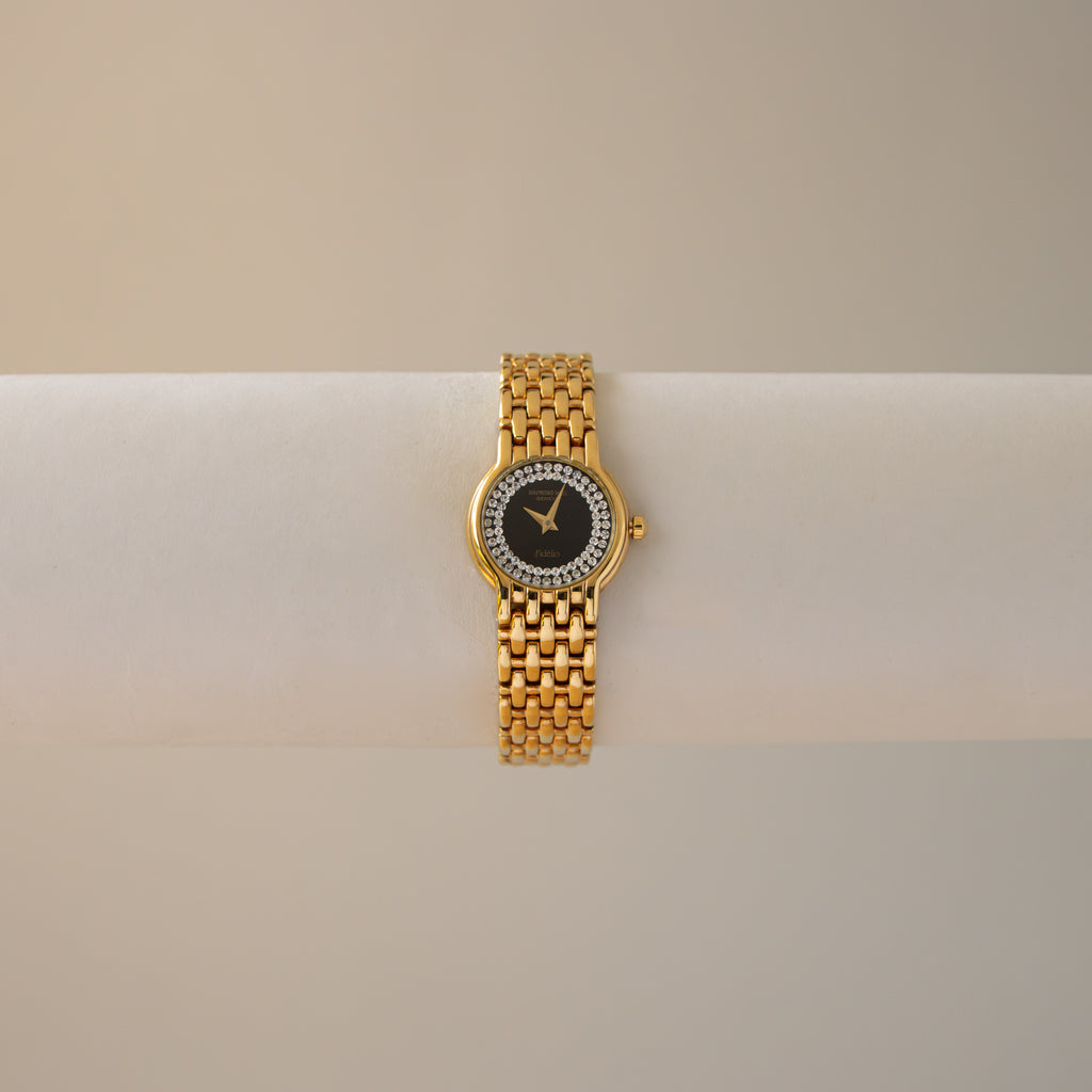 Vintage Raymond Weil Pave Midnight Gold Watch