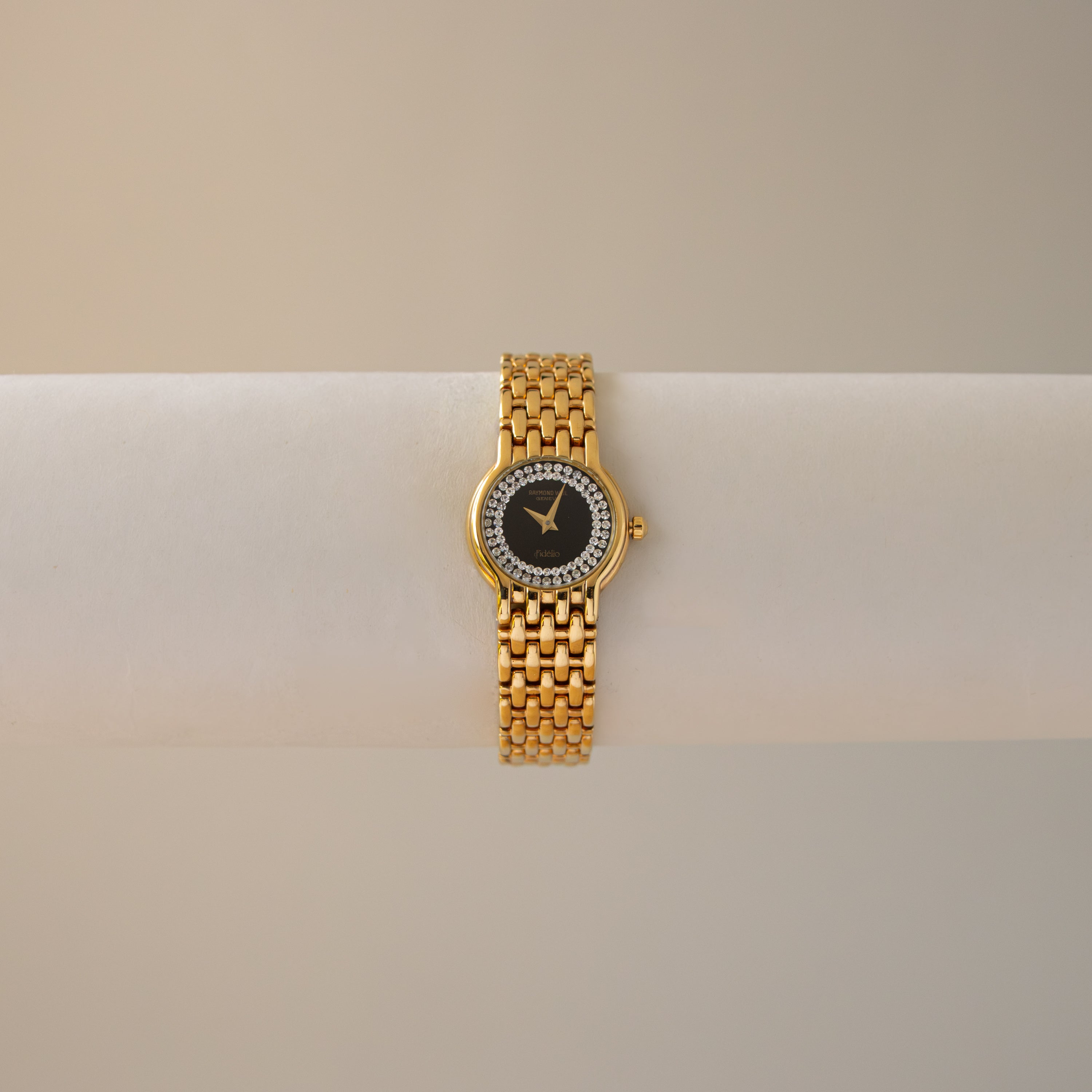 Vintage Raymond Weil Pave Midnight Gold Watch