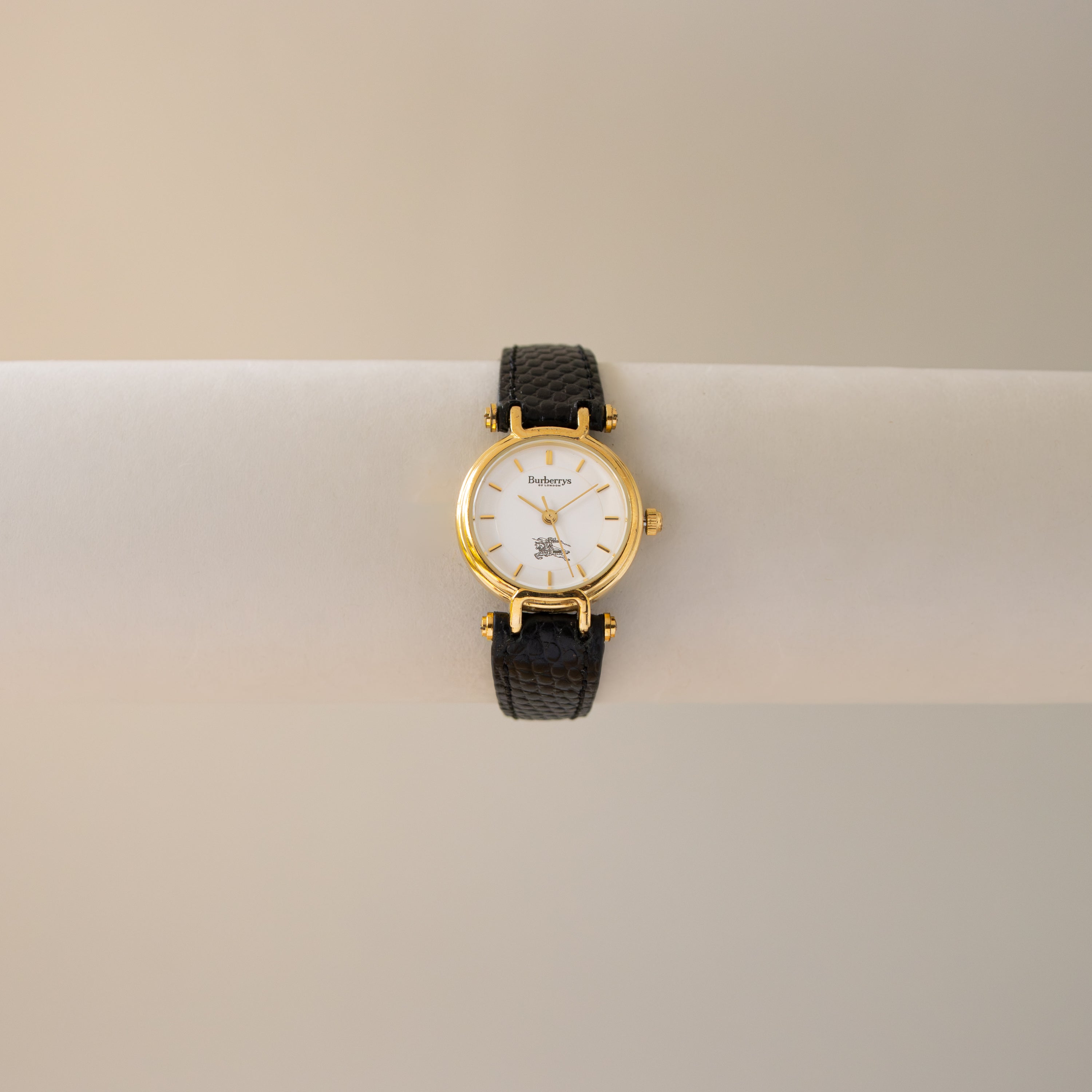 Vintage Burberrys Swiss Black Strap Gold Watch