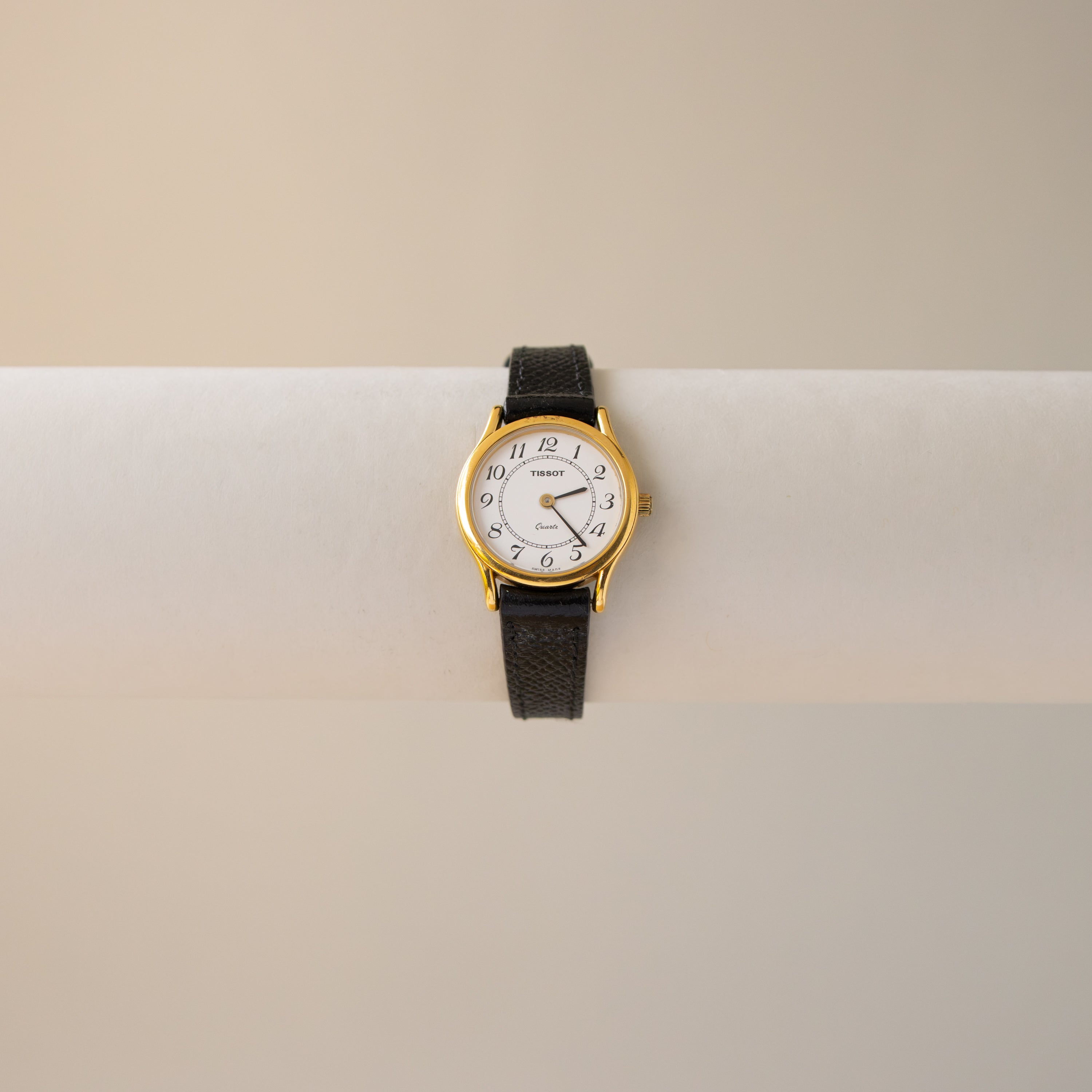 Vintage Tissot Round Black Strap Gold Watch