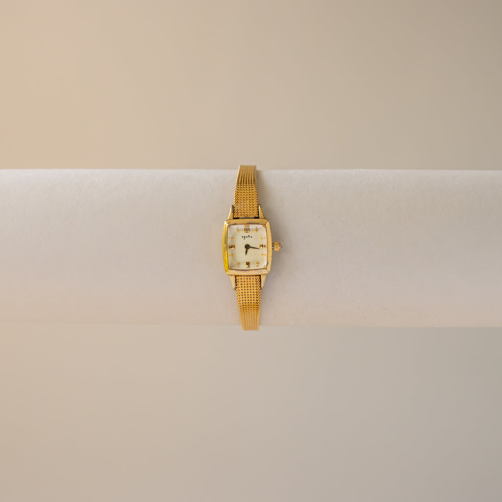 Vintage Agete Square Dotted Gold Watch