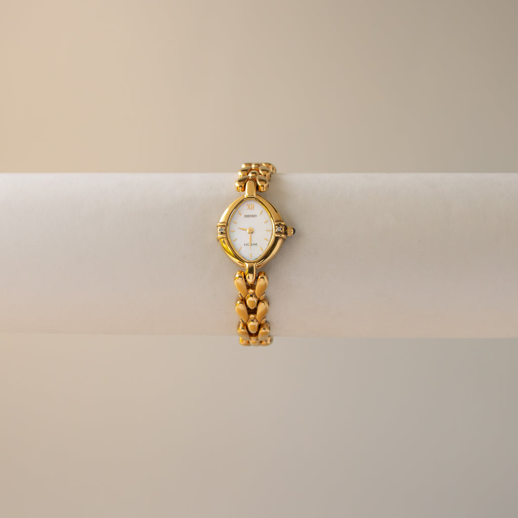 Vintage Seiko Exceline Oval Pearl Gold Watch