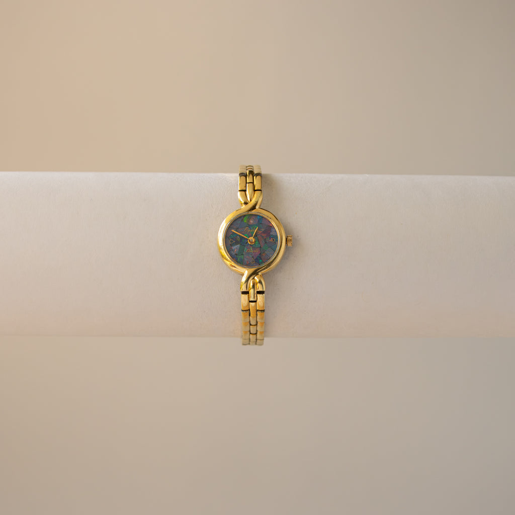 Vintage Opalex Round Mosaic Gold Watch