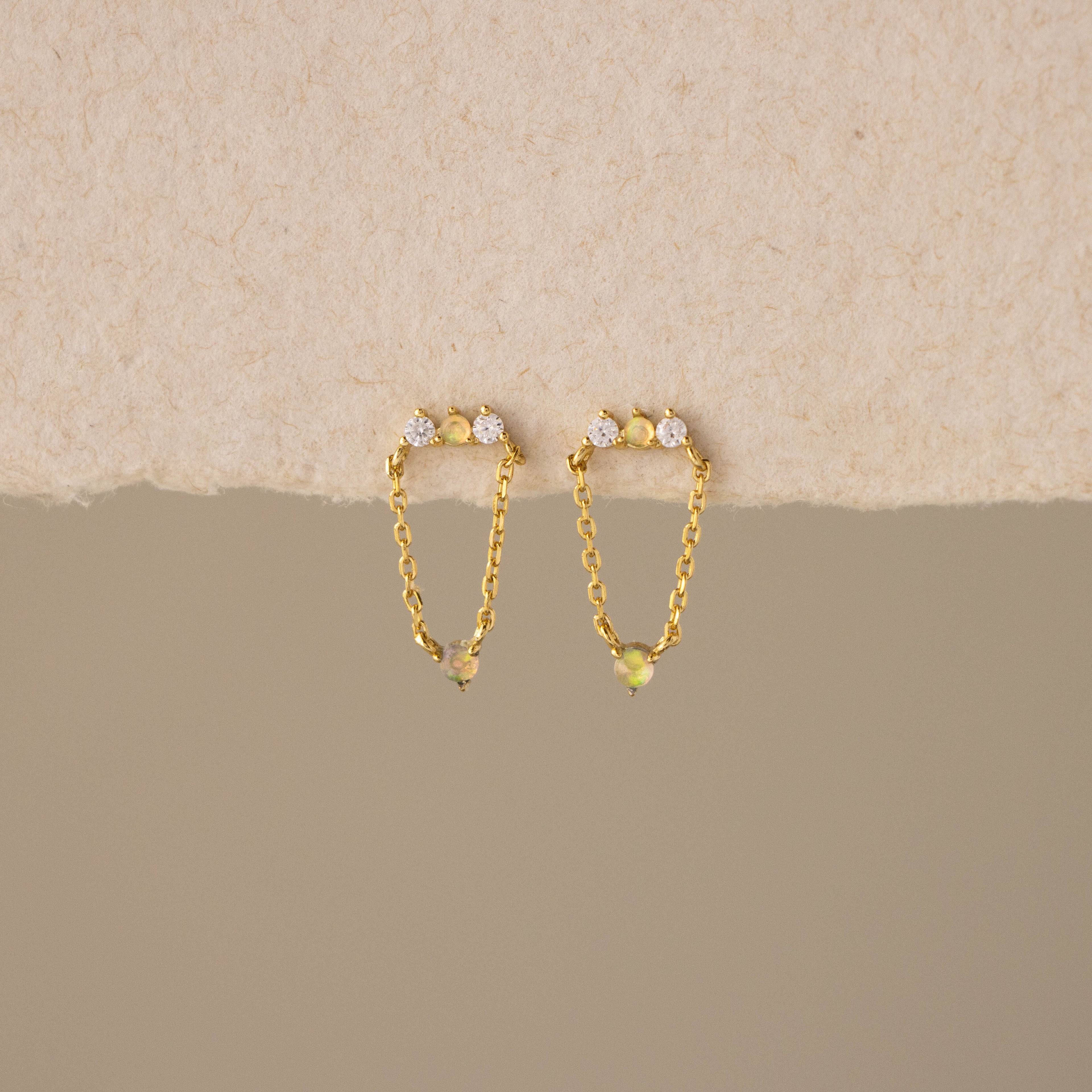 Opal & Diamond Chain Drop Studs