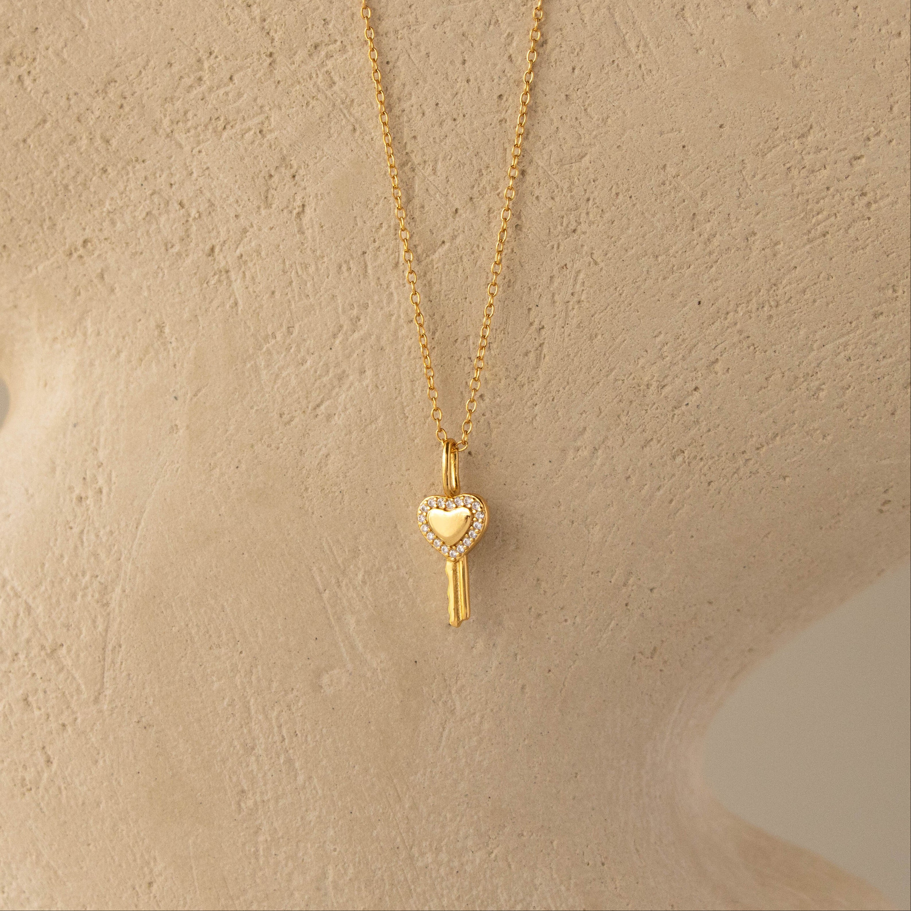 Pave Heart Key Pendant Necklace