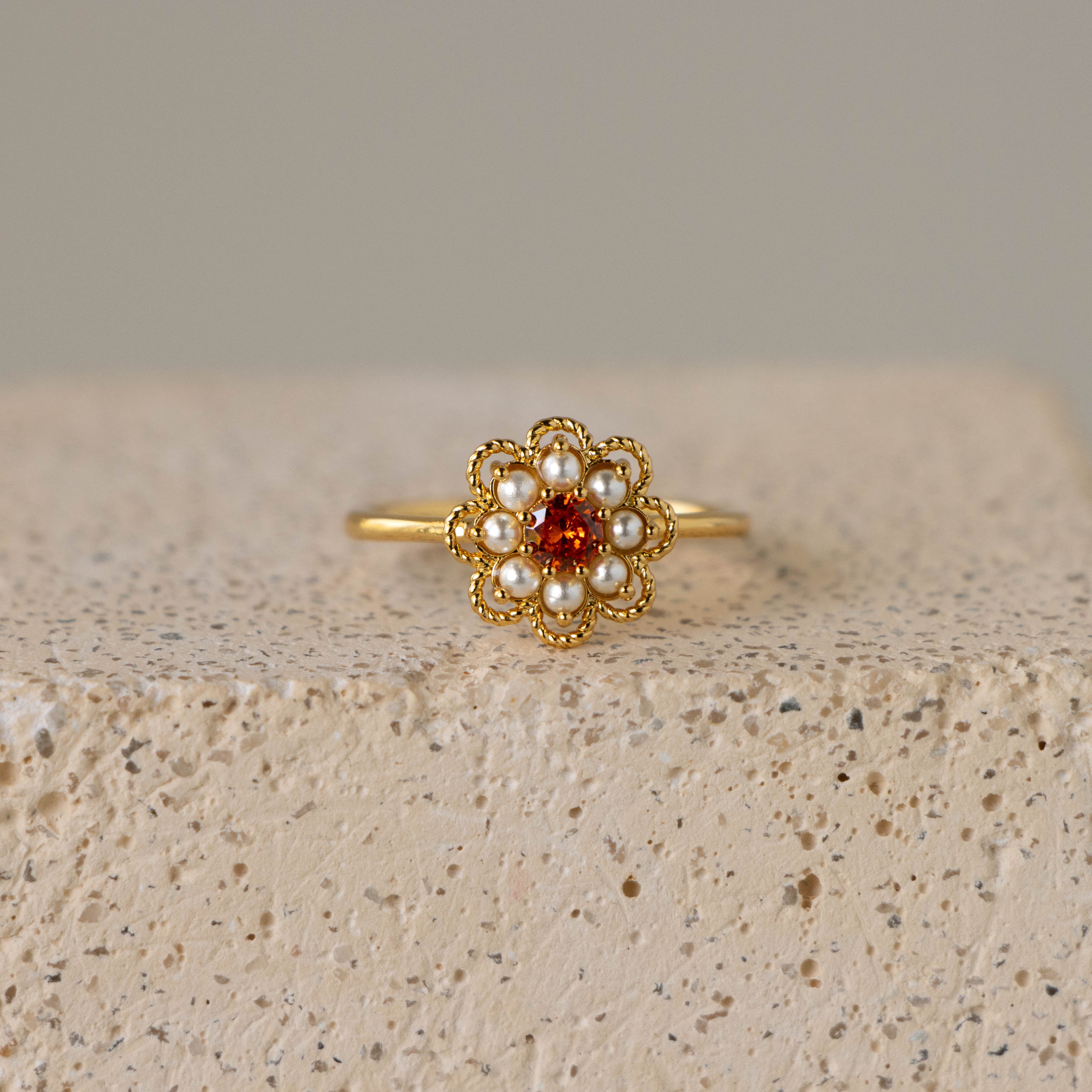 Enchanted Pearl & Orange Flower Ring