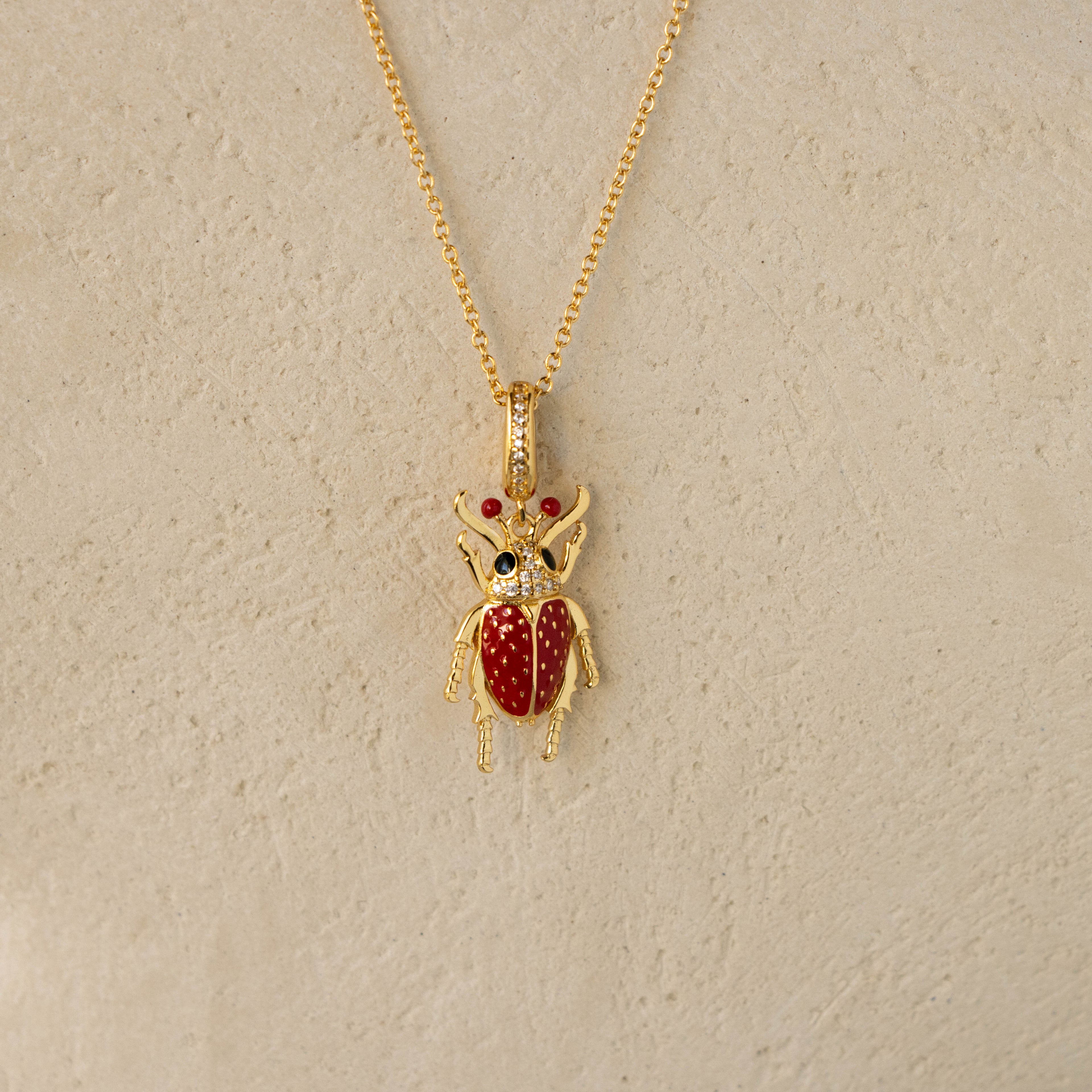 Strawberry Beetle Charm Necklace