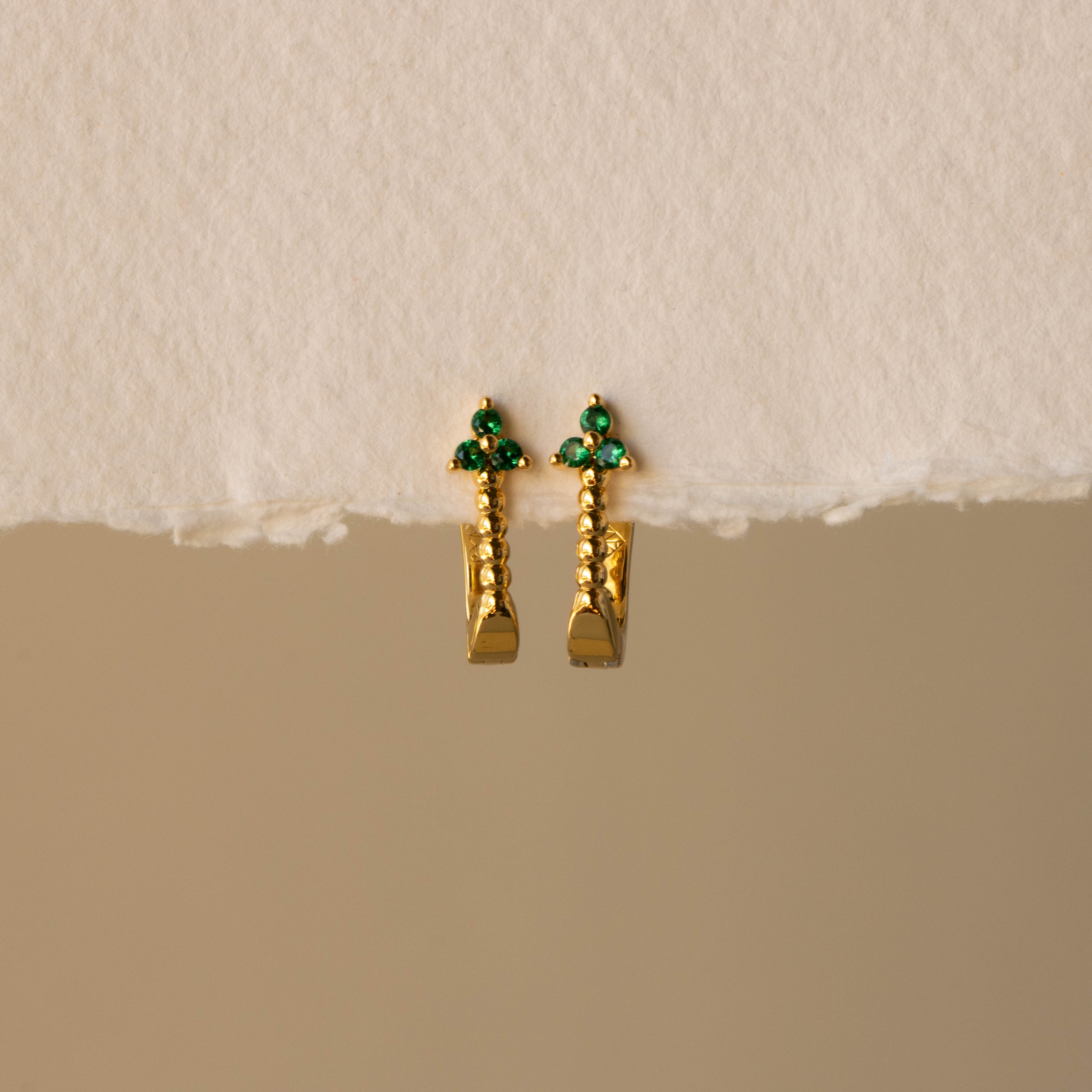 Beaded Emerald Flower Hoops
