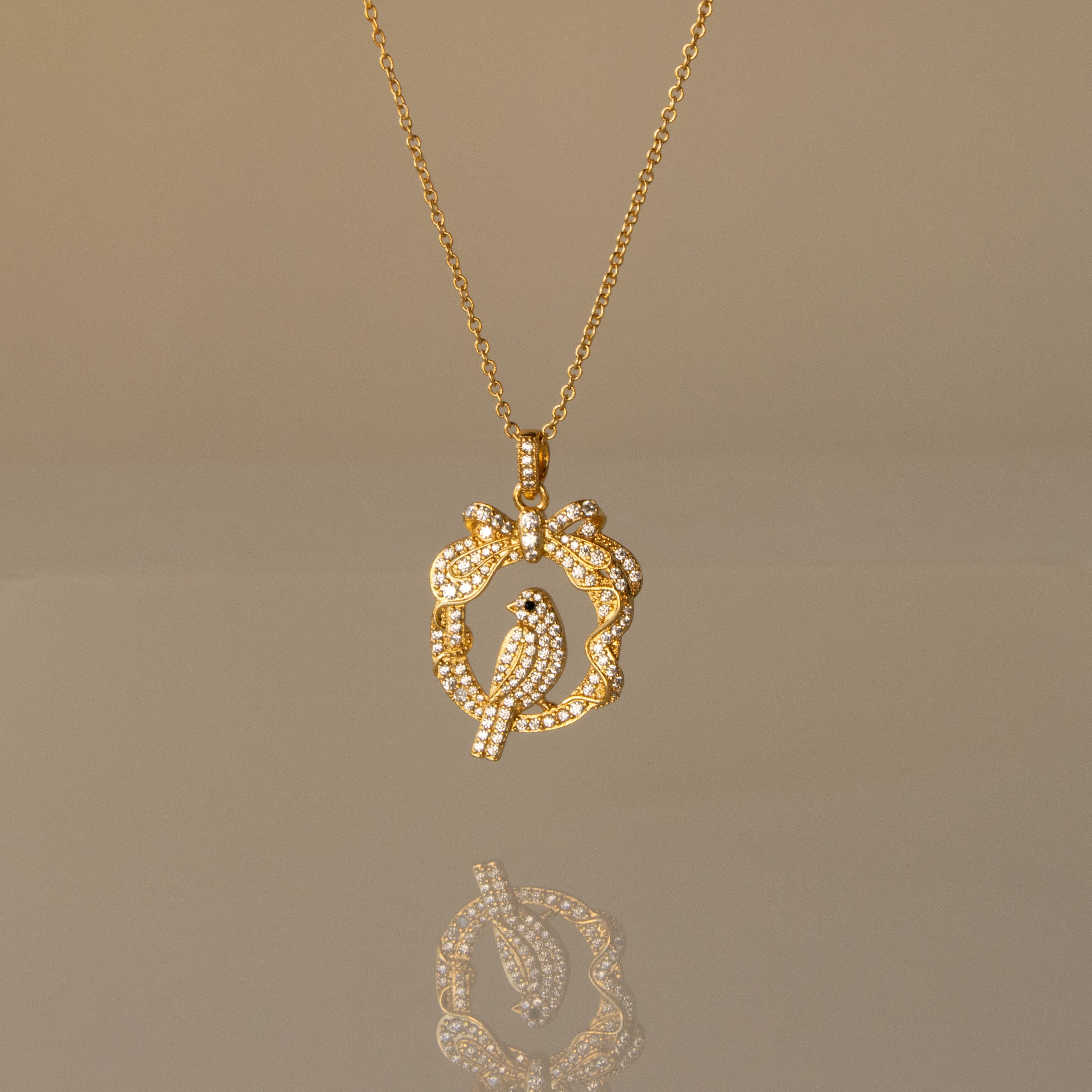 Pave Cardinal Bow Wreath Necklace