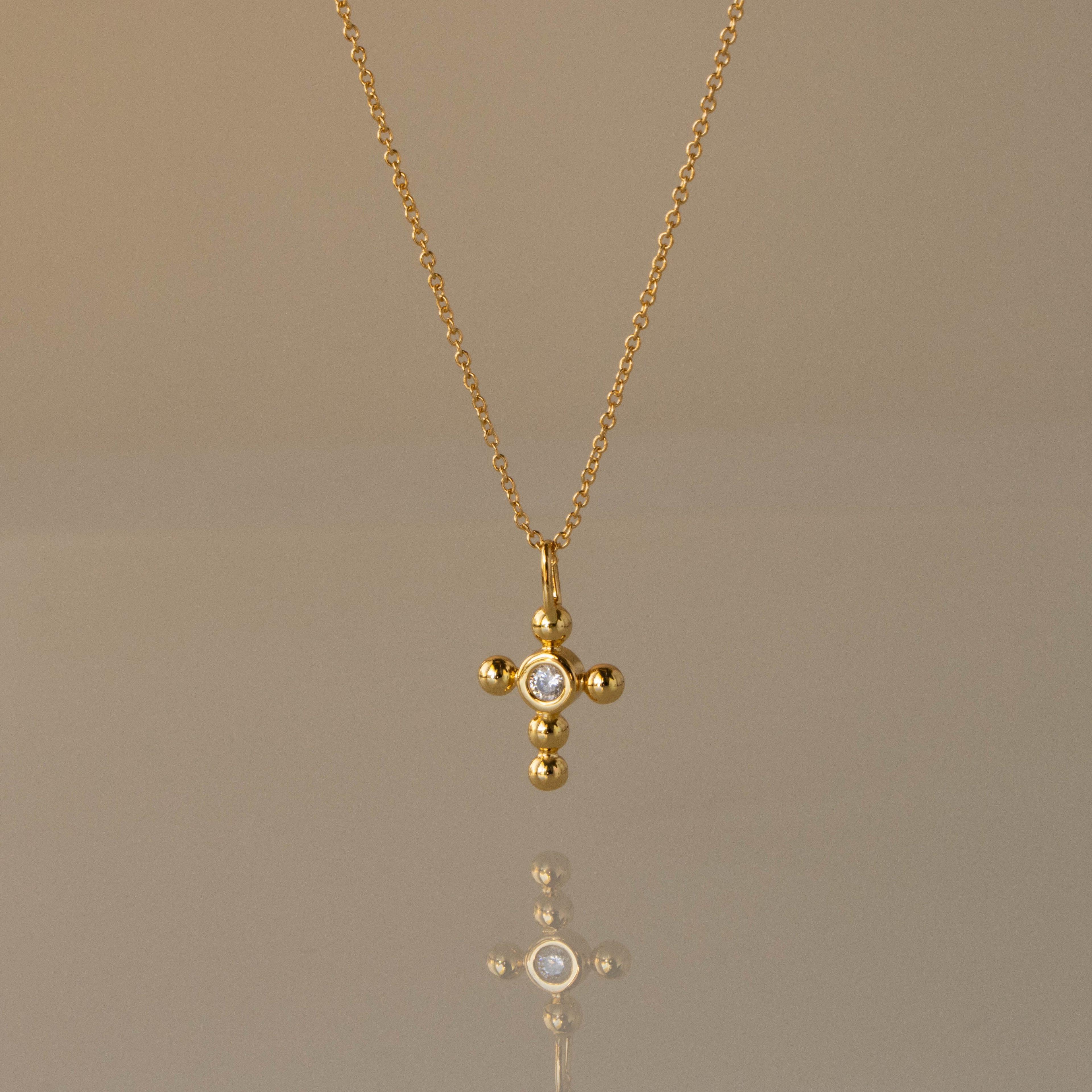 Beaded Diamond Cross Necklace