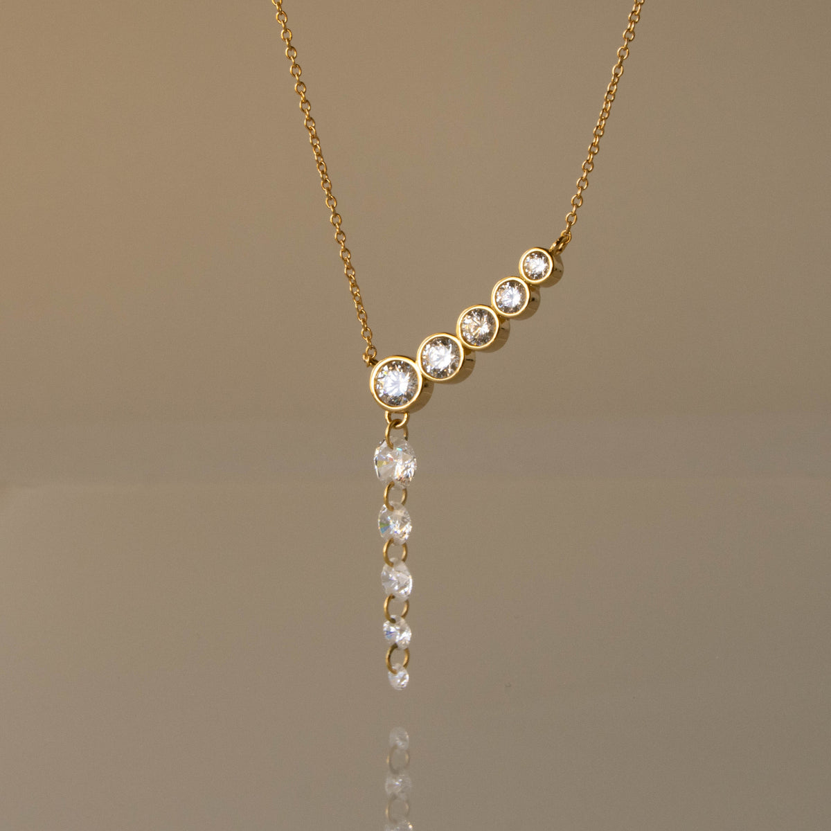 Bezel Diamond Cascade Necklace