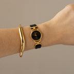 Vintage Gucci Swiss Midnight Leather Horsebit Gold Watch