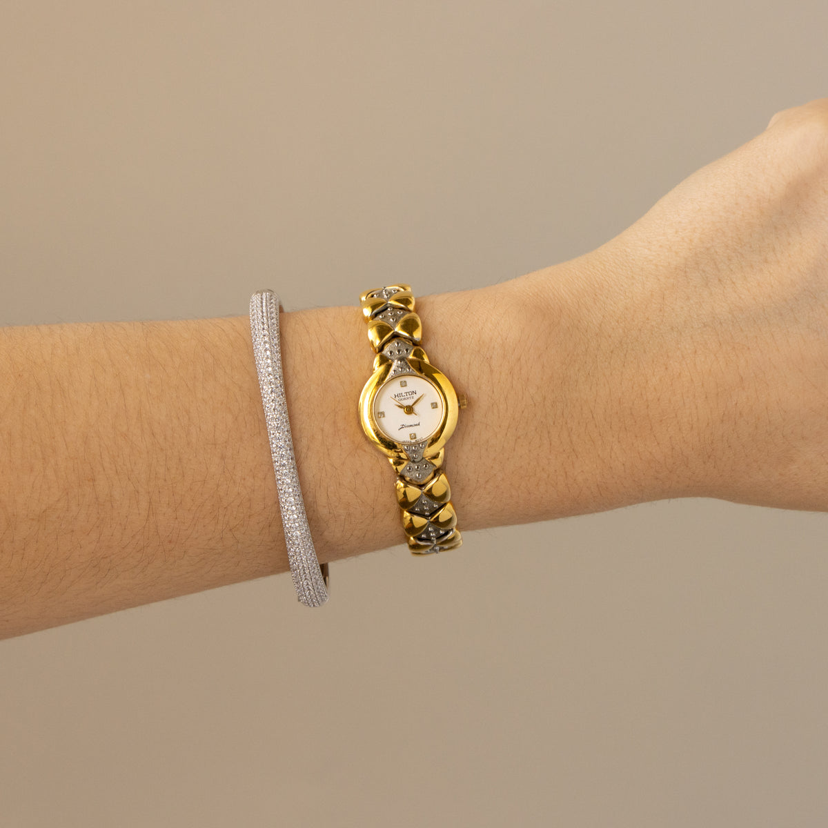 Vintage Hilton Round Diamond Two Tone Watch