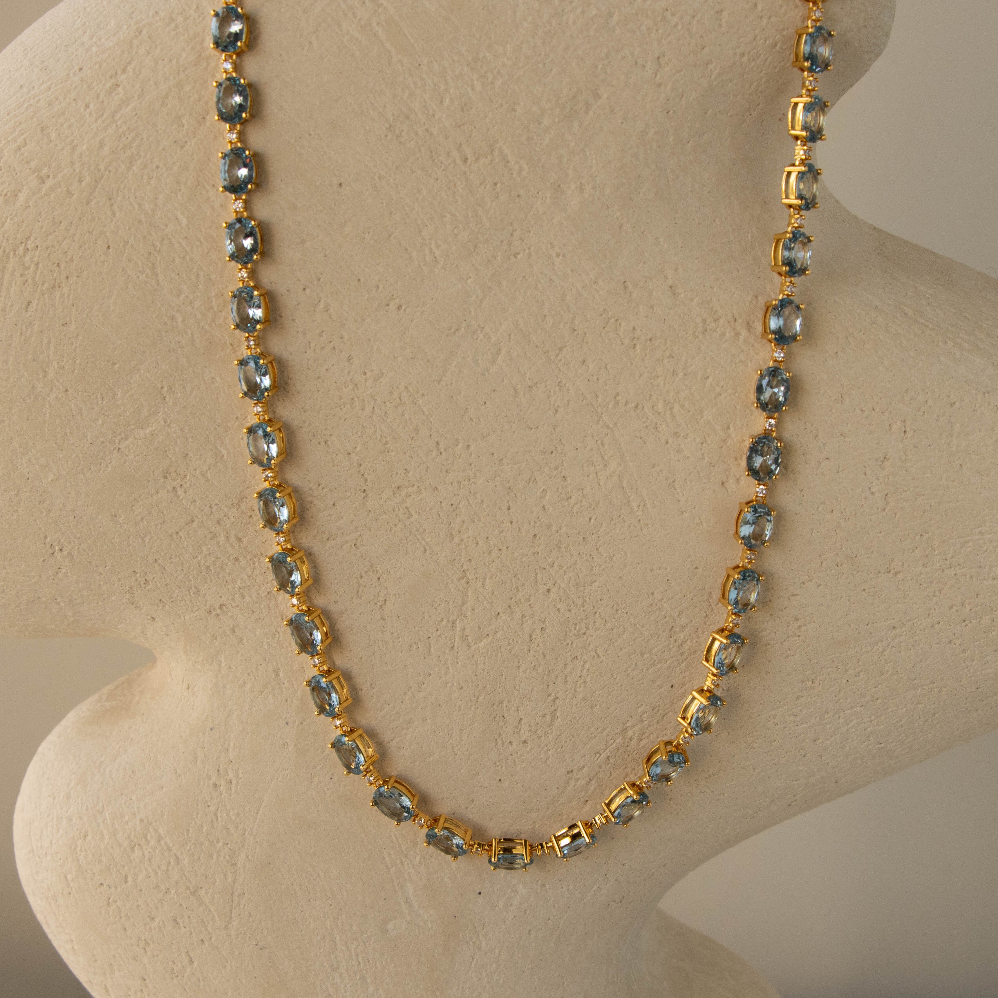 Oval Aquamarine Tennis Necklace