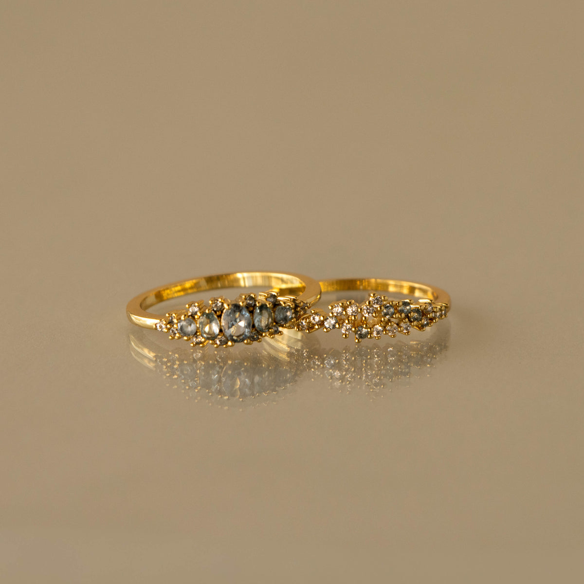 Aquamarine Cluster Ring Set