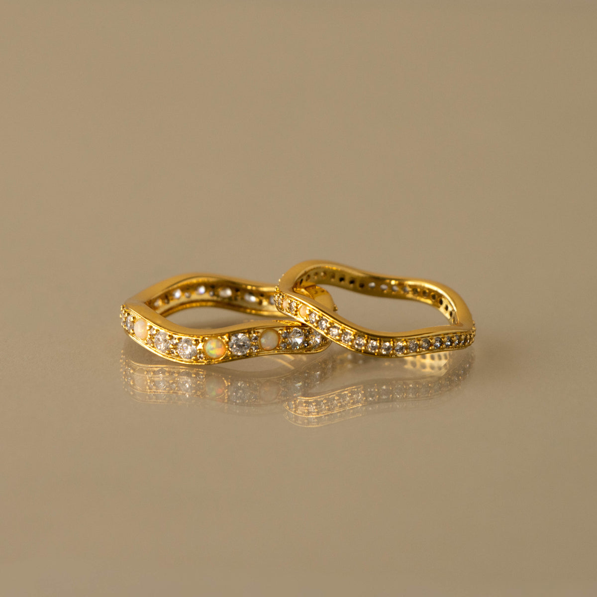 Wavy Opal & Diamond Eternity Ring Set