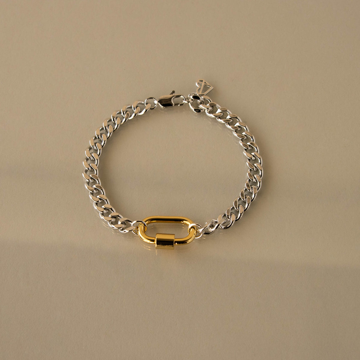 Mixed Metal Carabiner Cuban Link Bracelet