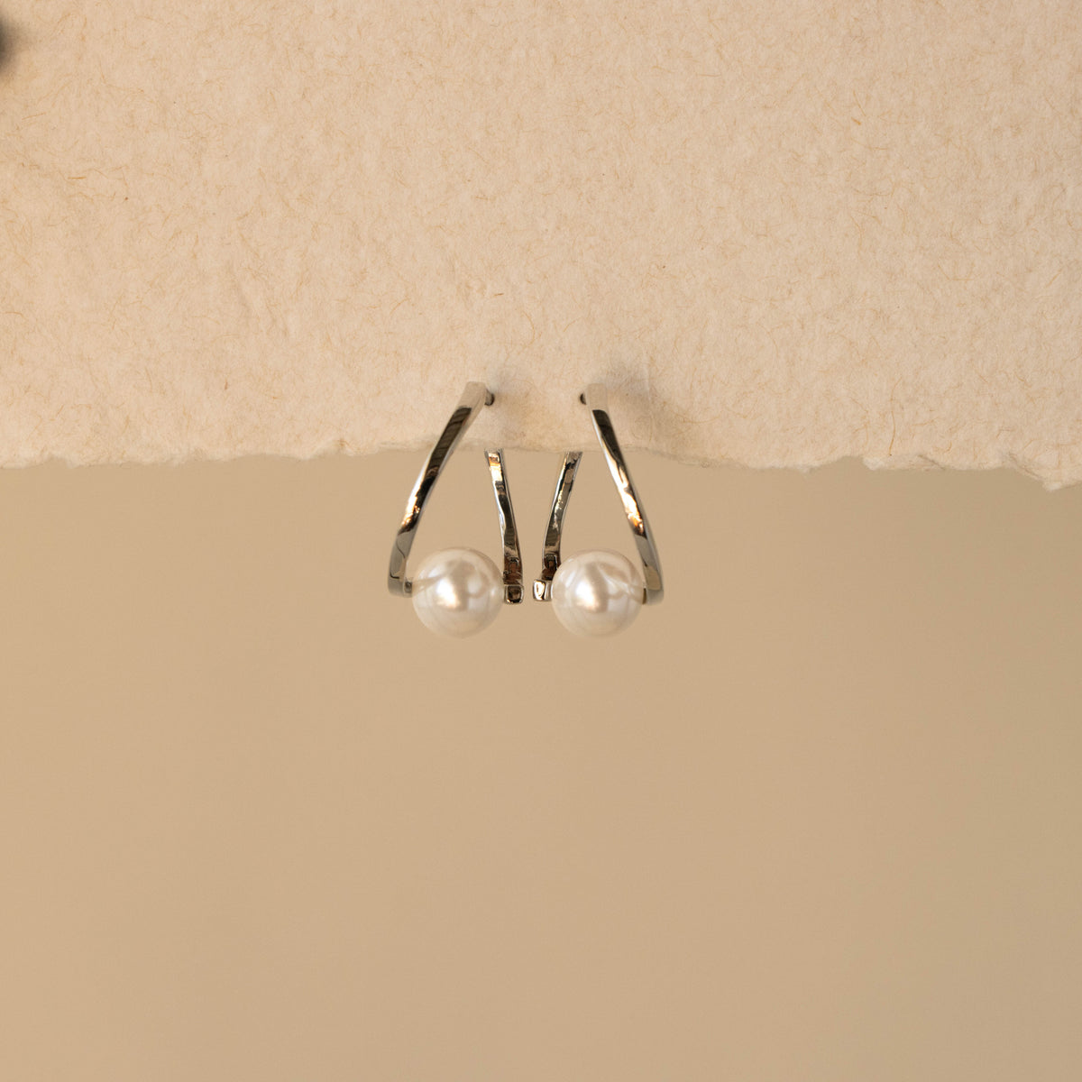 Pearl Bypass Hoops in Silver