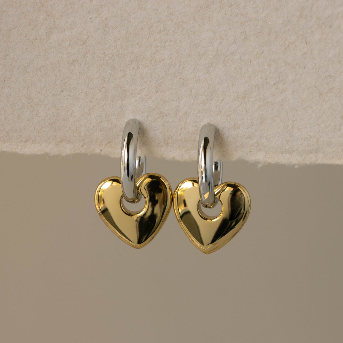 Mixed Metal Heart Drop Huggies