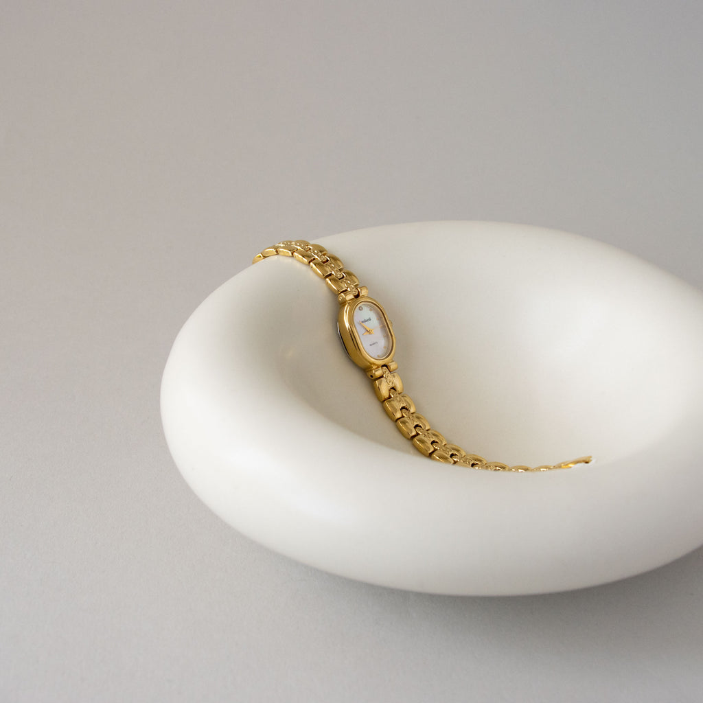 Vintage Lombardi Oval Pearl Gold Watch