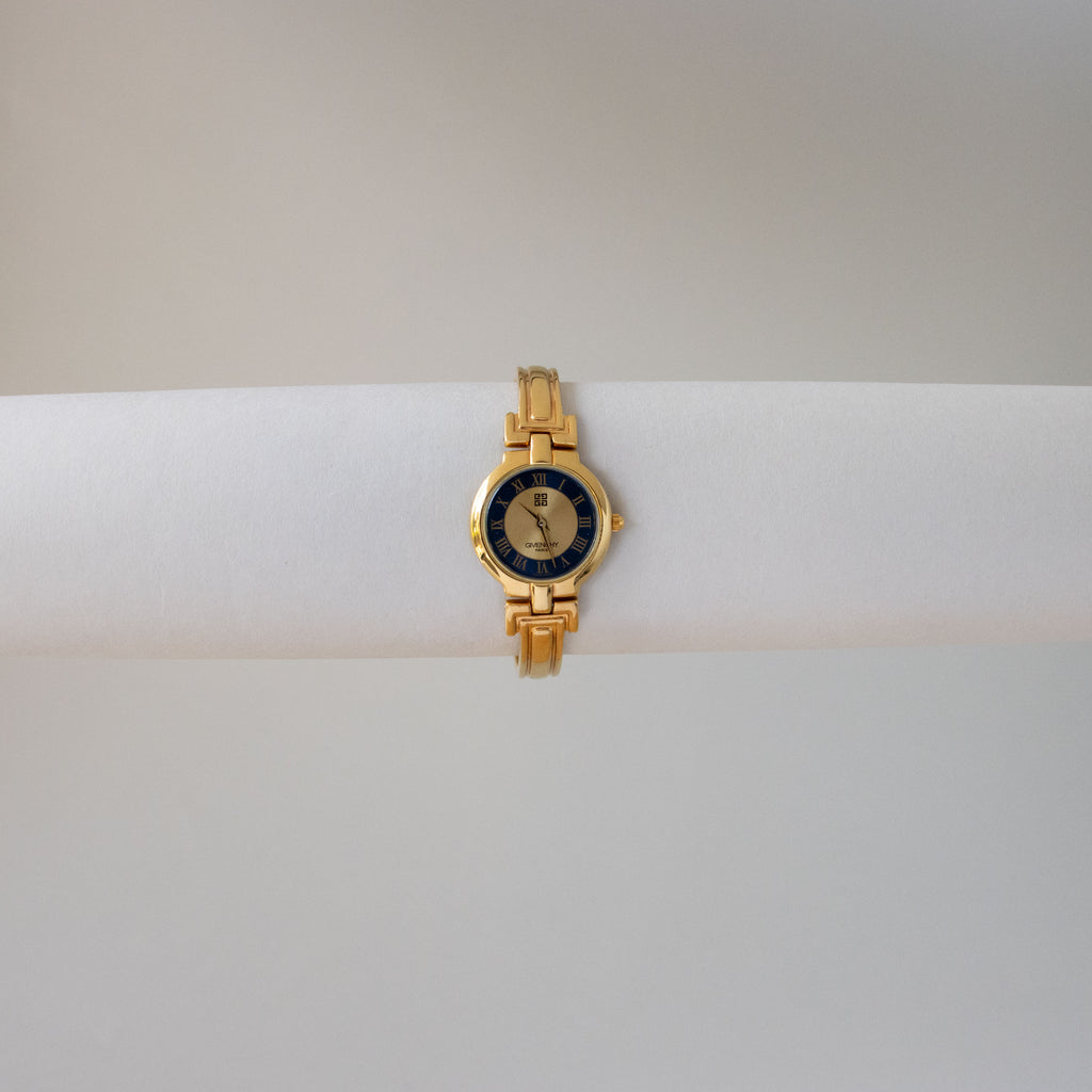 Vintage Givenchy Swiss Navy Dial Cuff Gold Watch