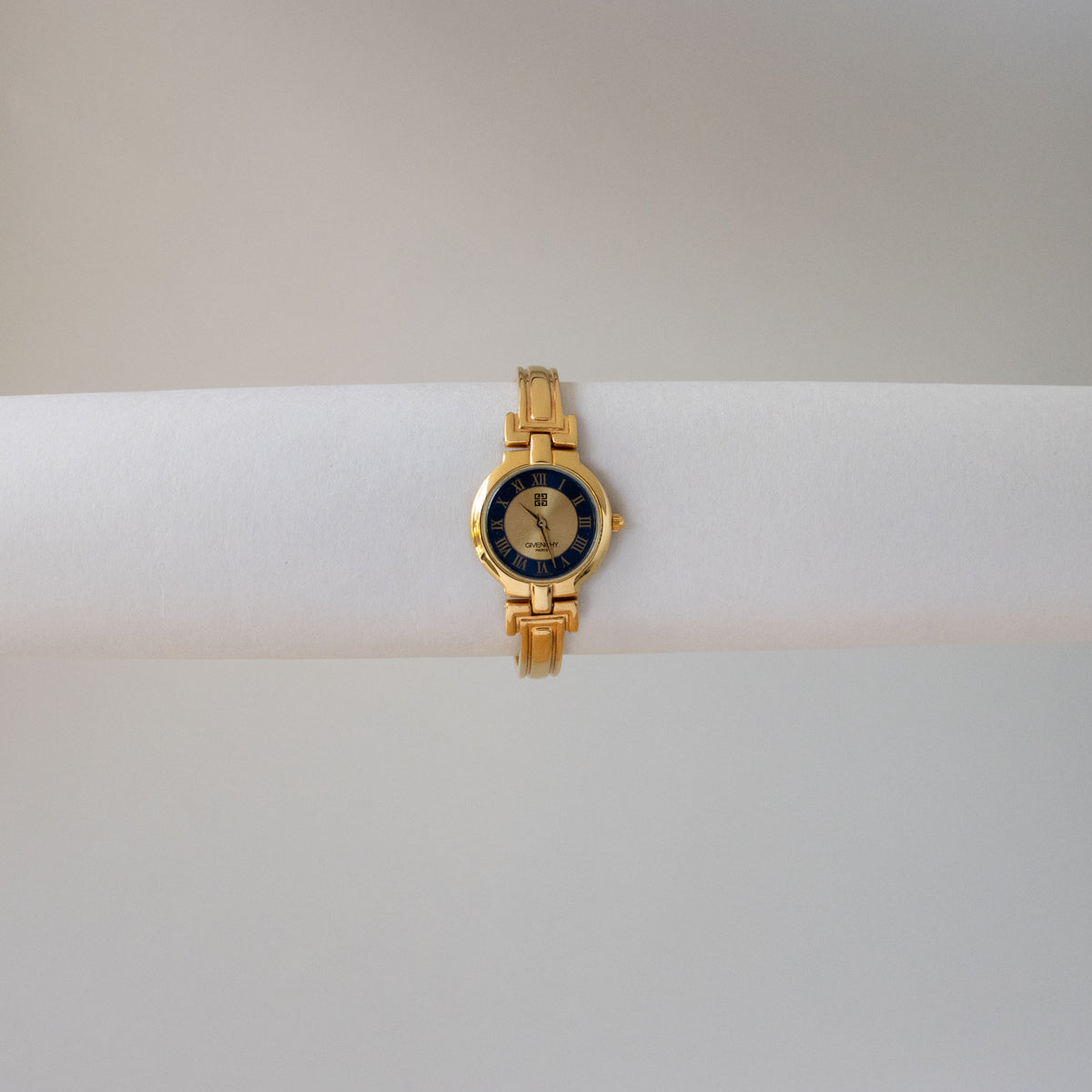 Vintage Givenchy Swiss Navy Dial Cuff Gold Watch