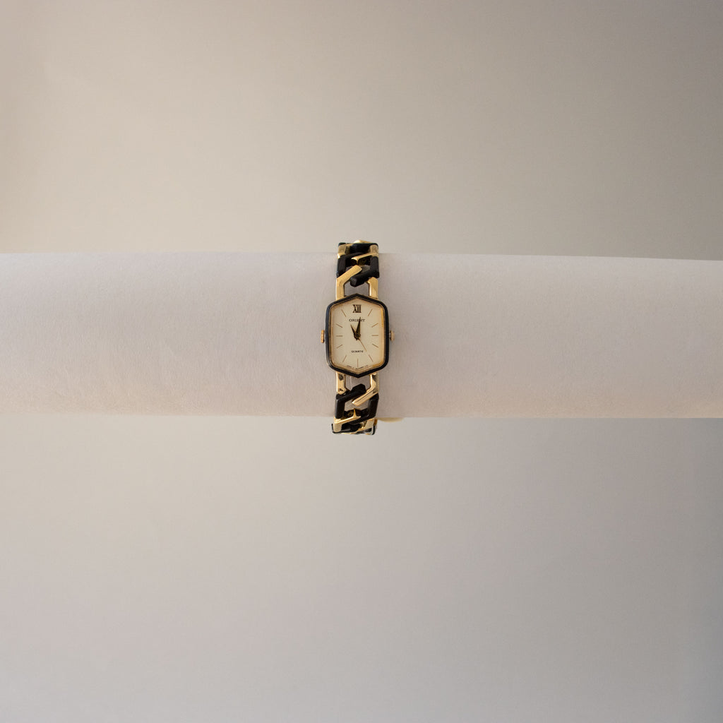 Vintage Orient Hexagonal Black & Gold Watch