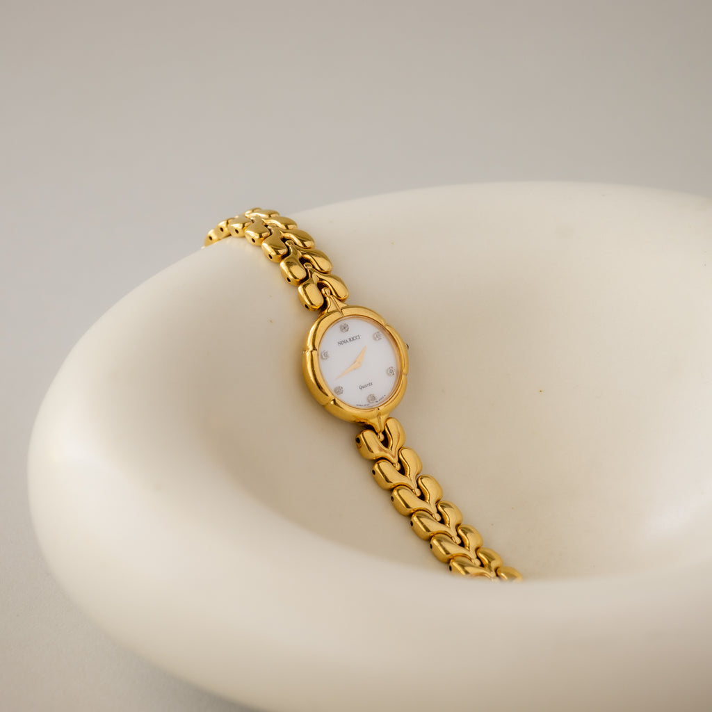 Vintage Nina Ricci Diamond Pearl Gold Watch