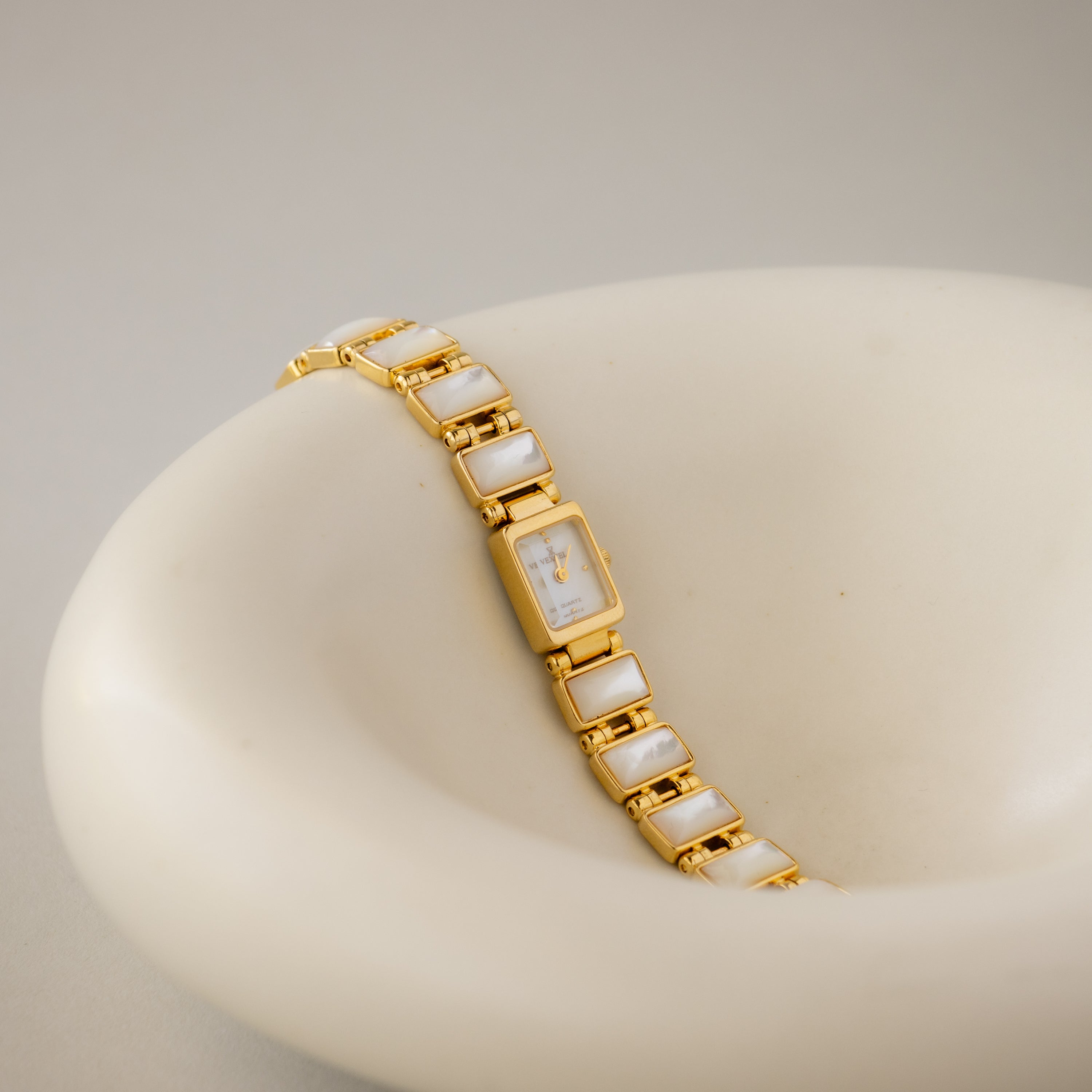 Vintage Vexcel Rectangular Pearl Gold Watch
