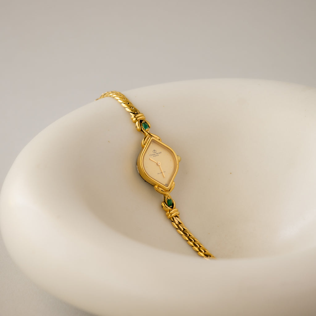 Vintage Christian Bernard Emerald Marquise Gold Watch