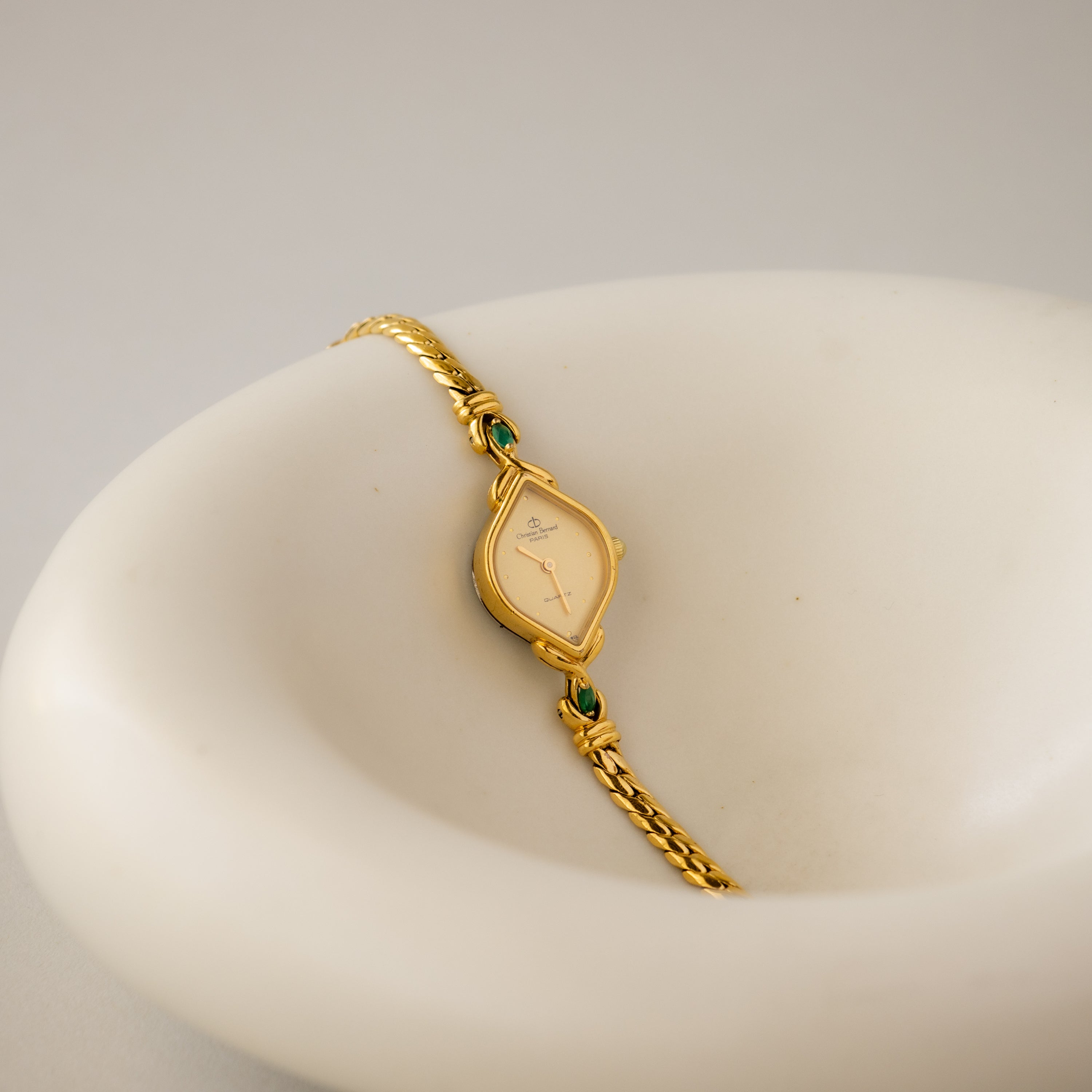 Vintage Christian Bernard Emerald Marquise Gold Watch