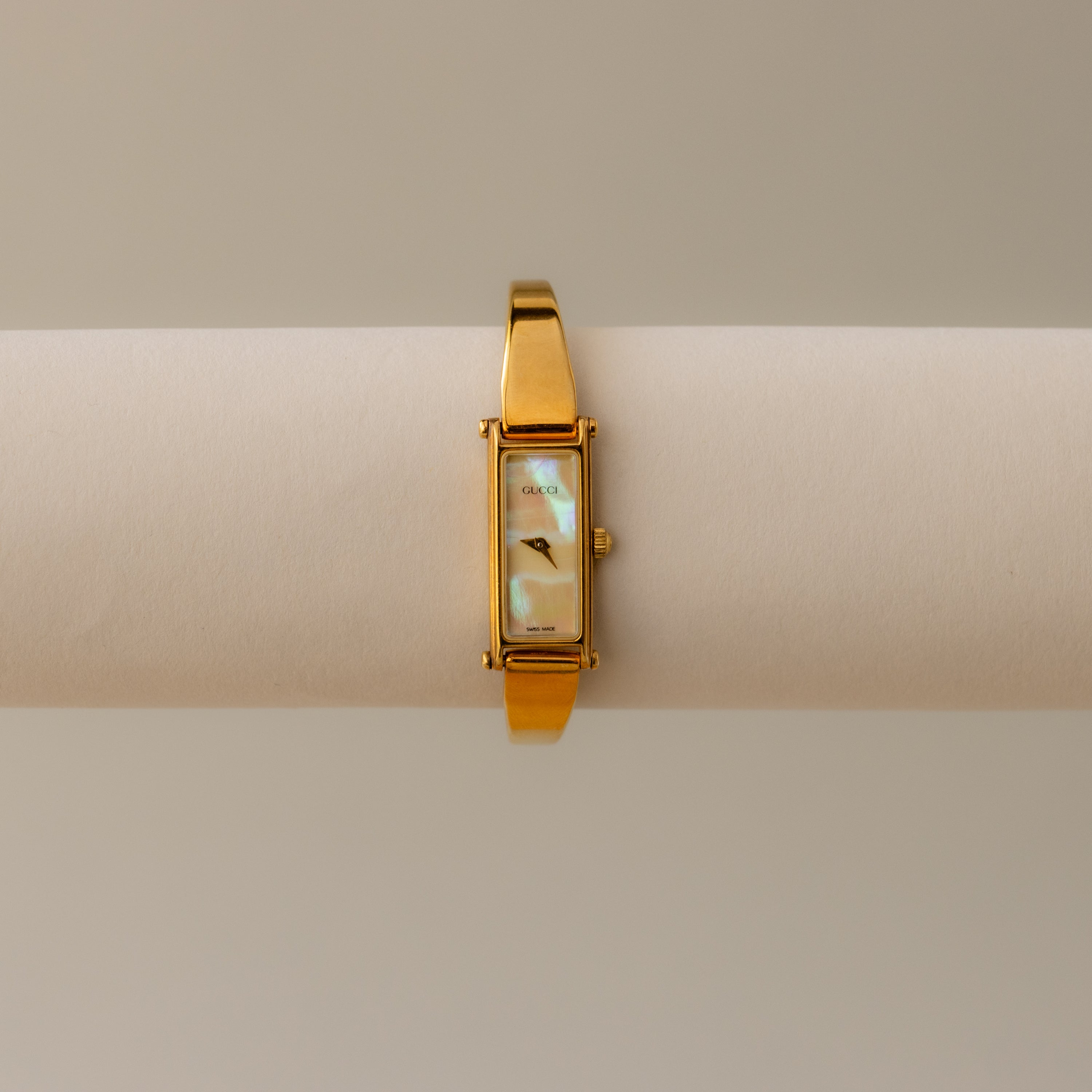 Vintage Gucci Swiss Pearl Horsebit Cuff Gold Watch