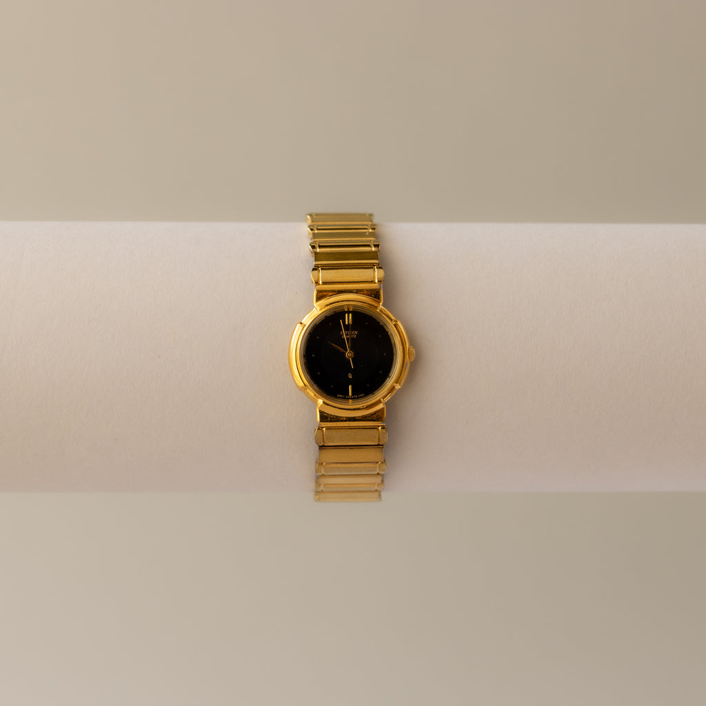 Vintage Citizen Midnight Ribbed Gold Watch