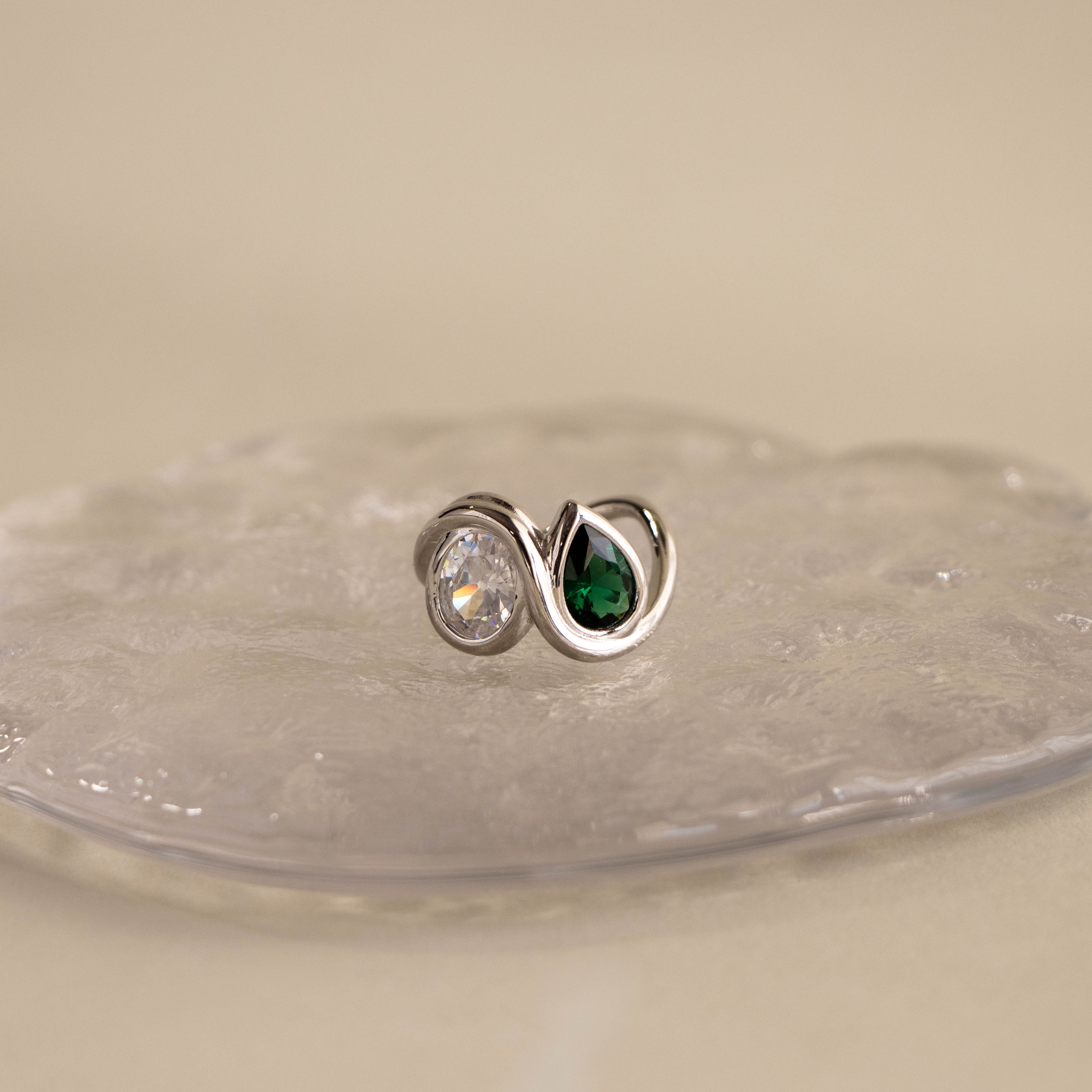 Art Deco Toi et Moi Bypass Ring in Silver