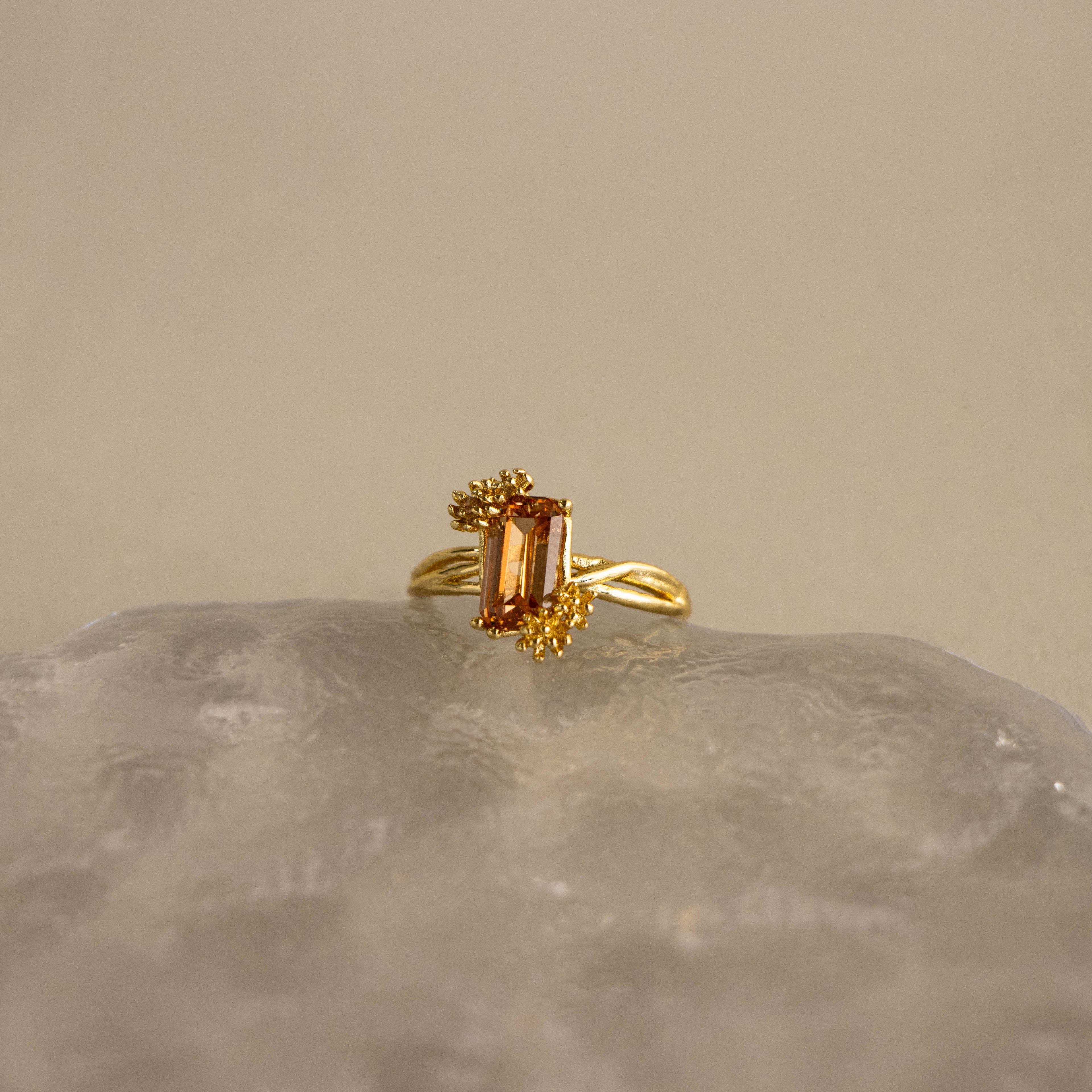 Baguette Gemstone Flower Ring
