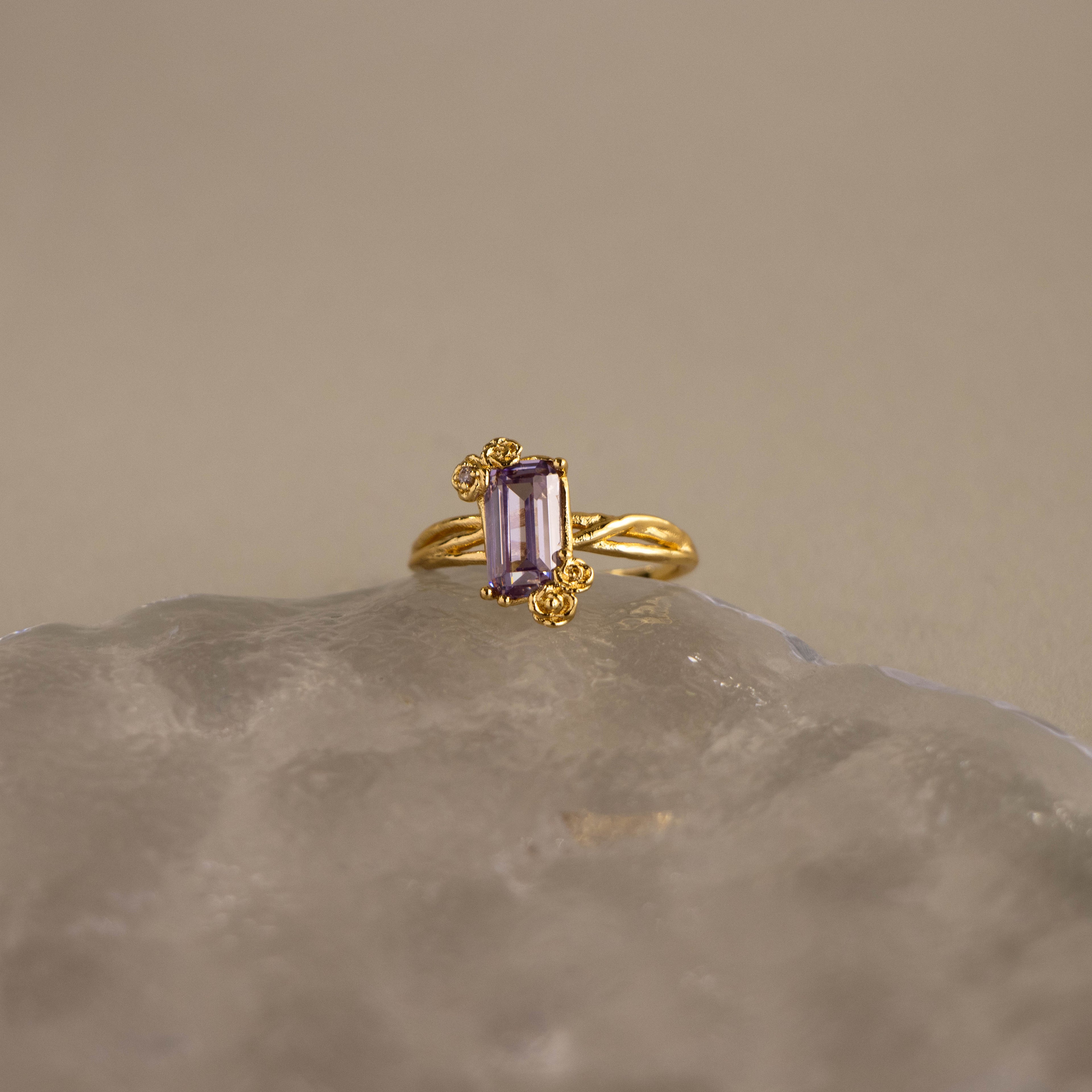 Baguette Gemstone Flower Ring
