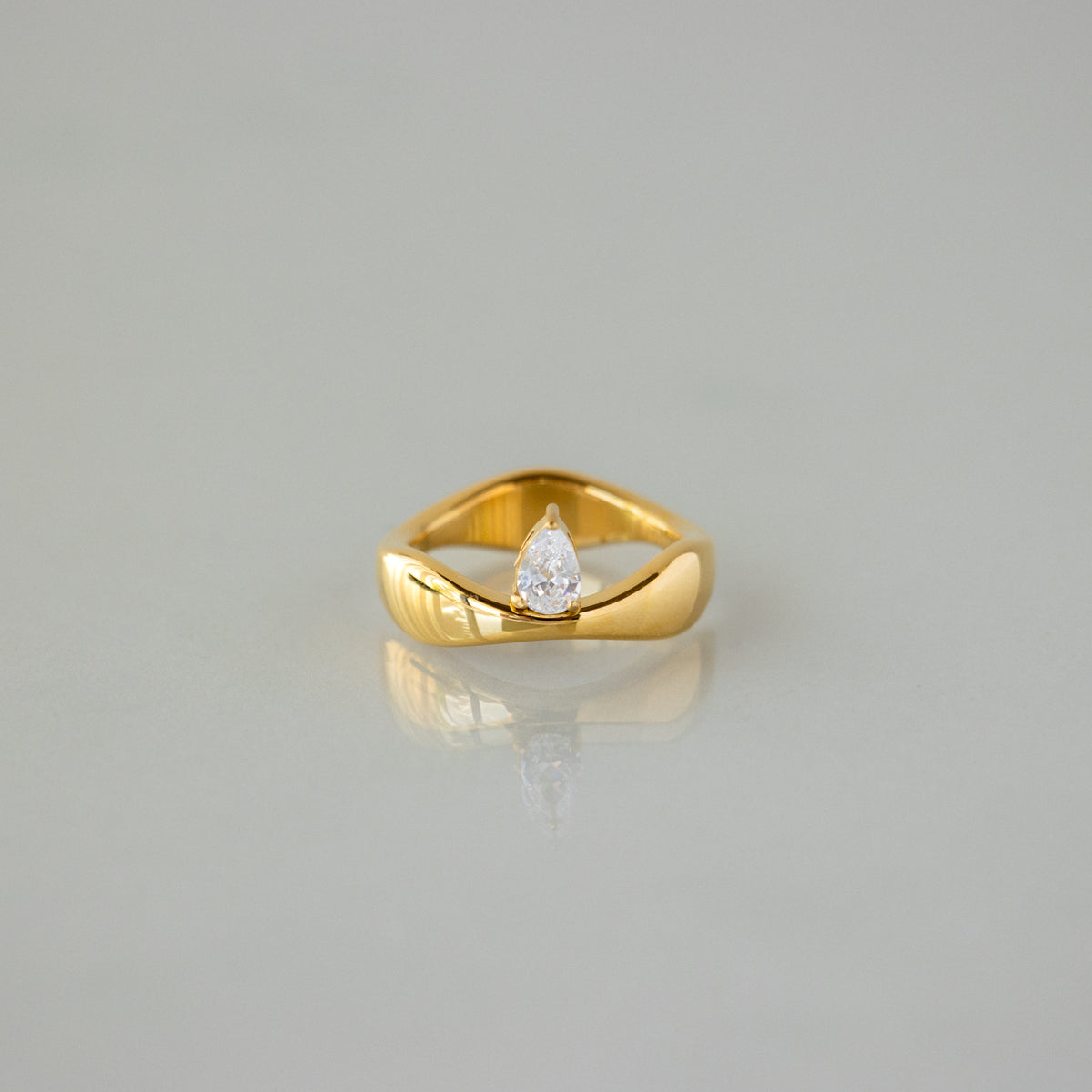 Concave Diamond Teardrop Ring