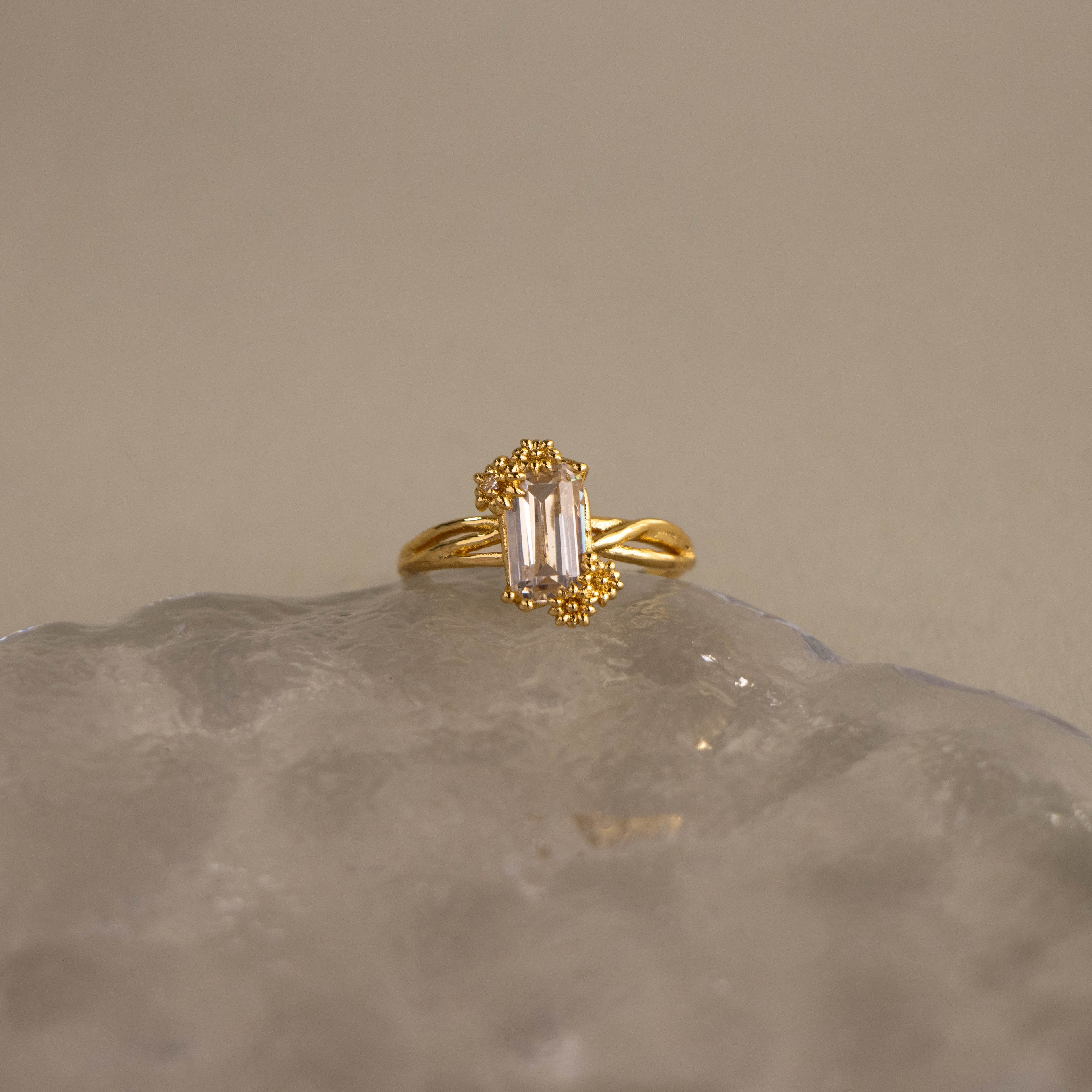 Baguette Gemstone Flower Ring