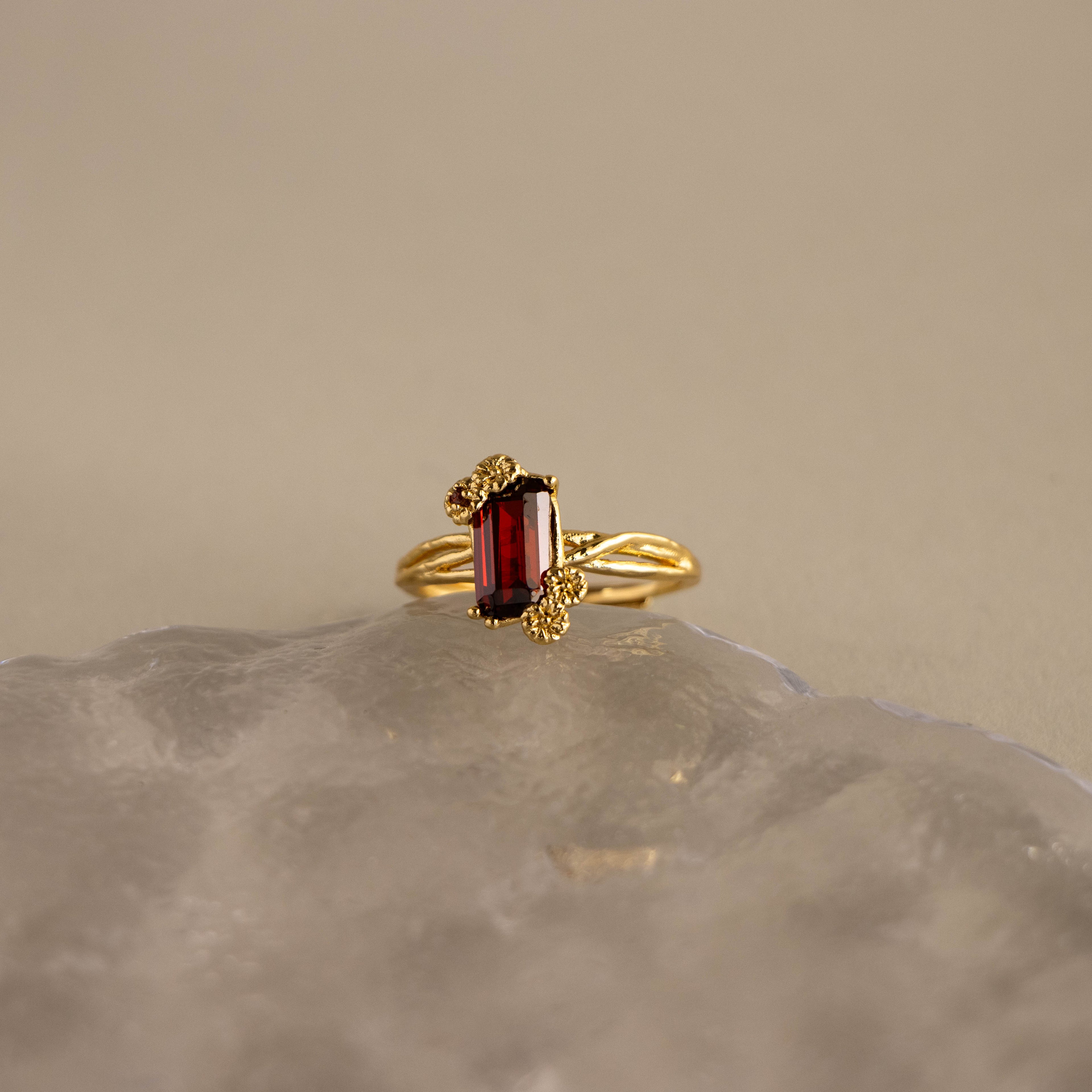 Baguette Gemstone Flower Ring