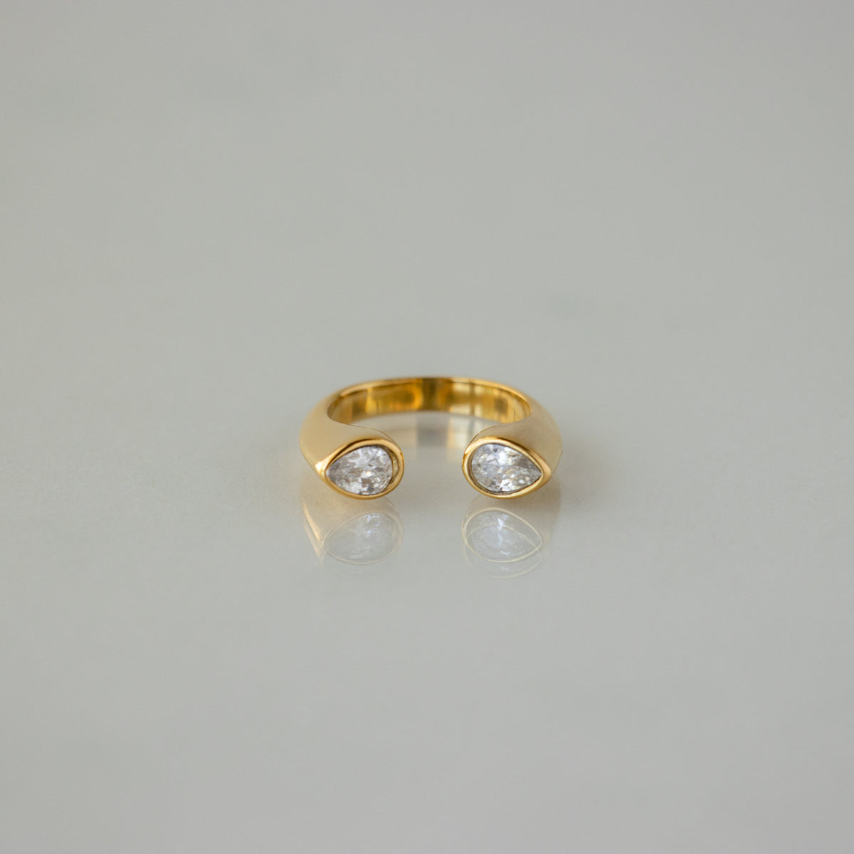 Open Diamond Teardrop Signet Ring